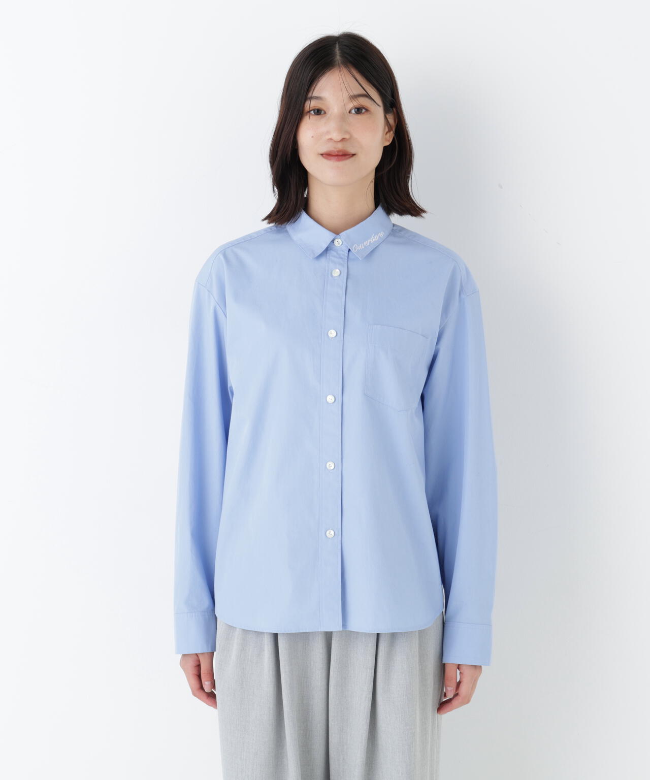 オーガニックコットン襟刺繍タイプライターブラウス