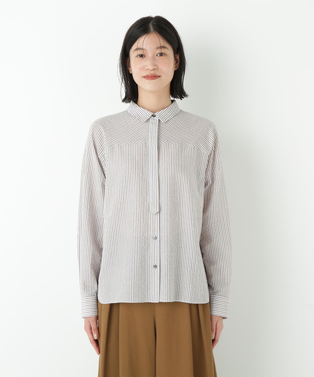 パナマサッカーストライプシャツブラウス