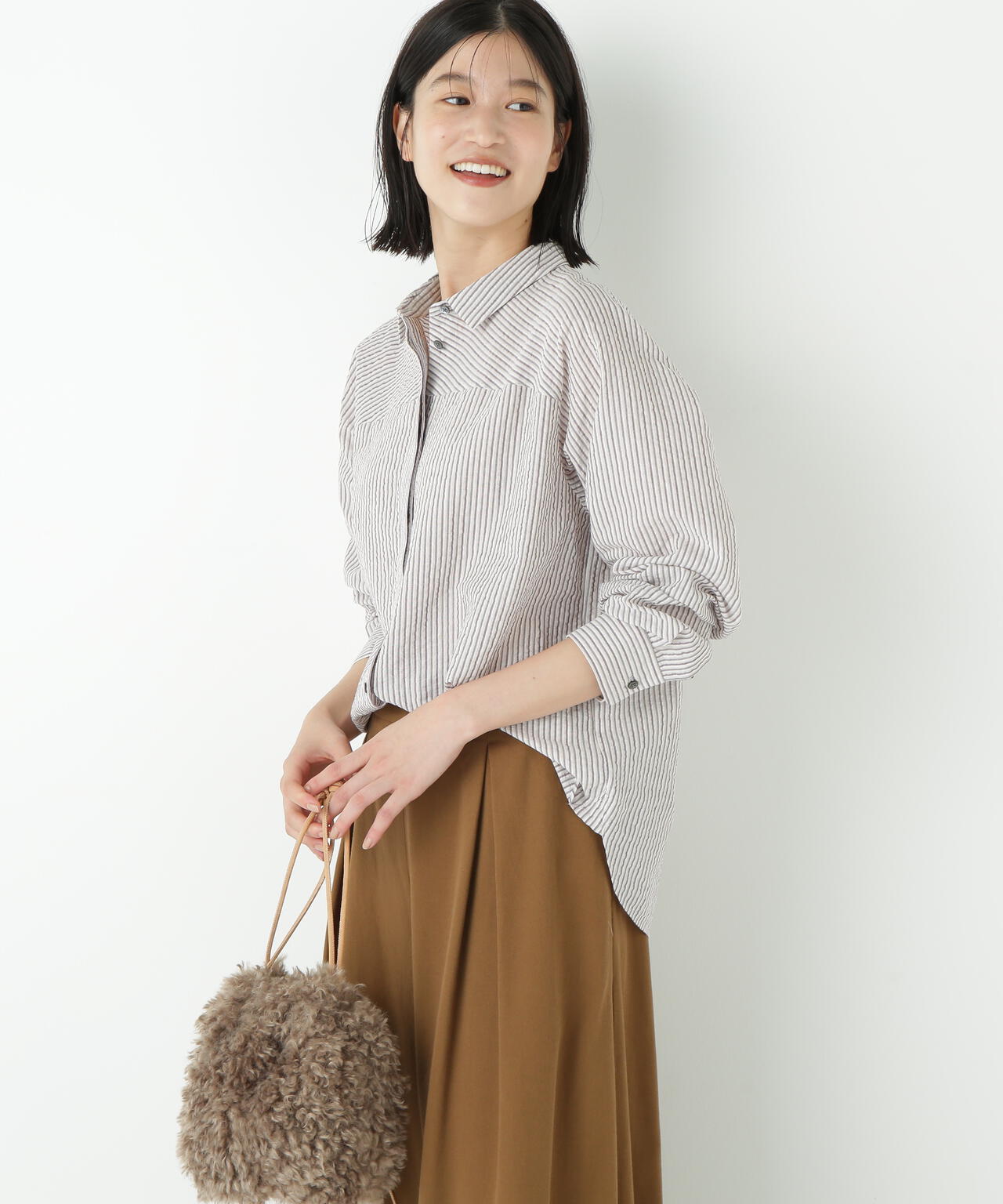 パナマサッカーストライプシャツブラウス