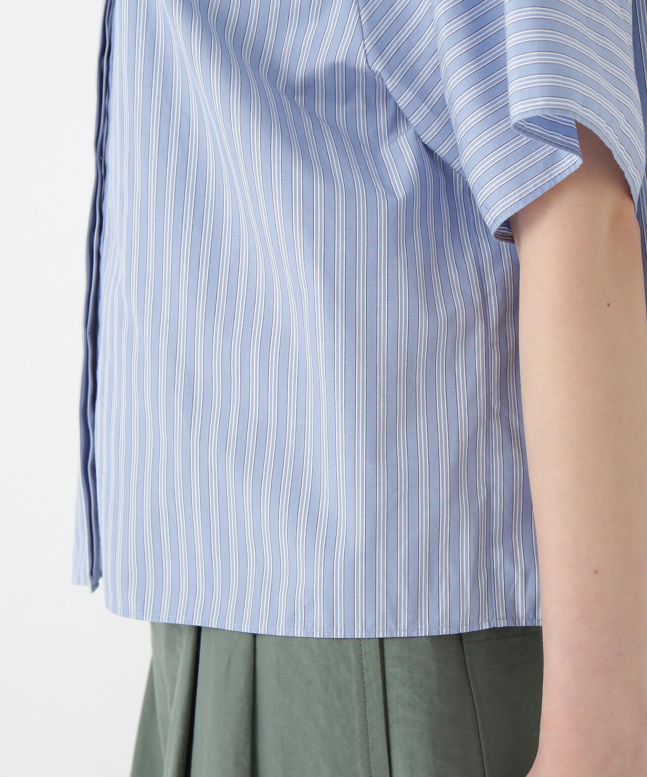 ストライプローン６分袖ブラウス