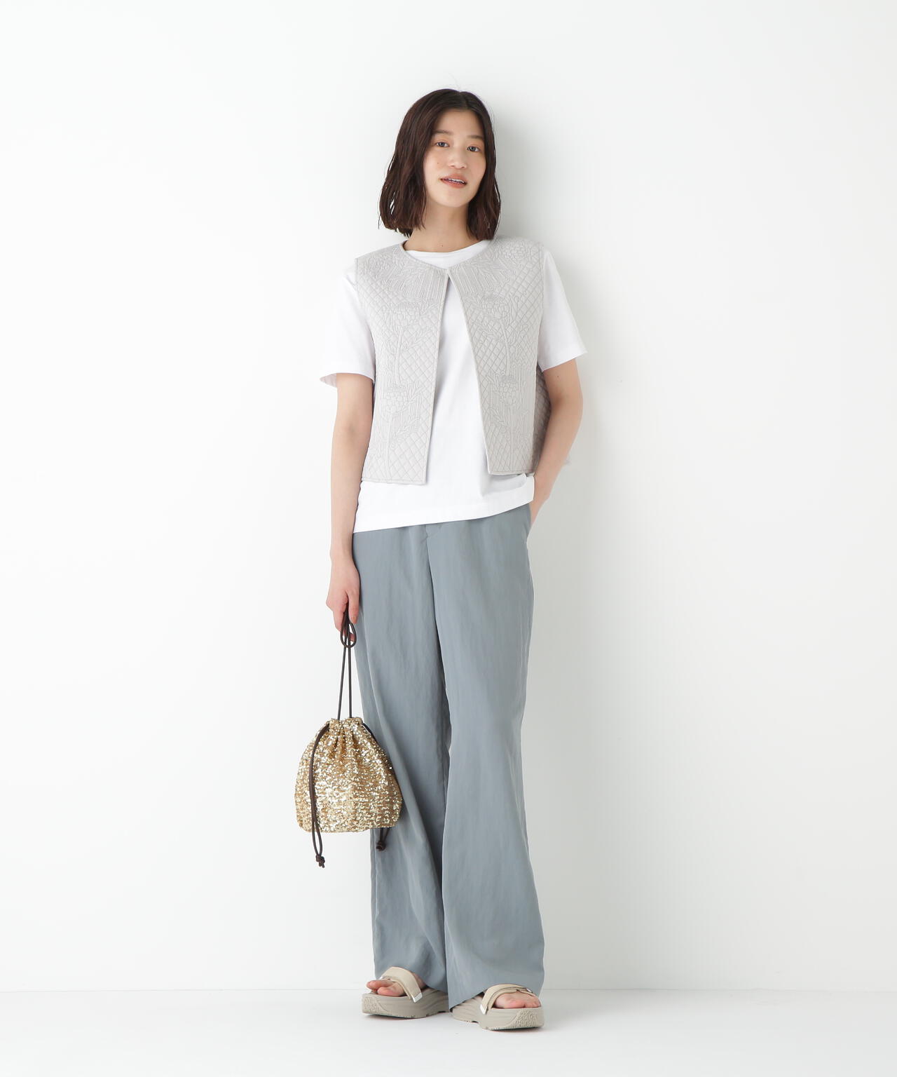 インドコットンボイルキルティングジレ