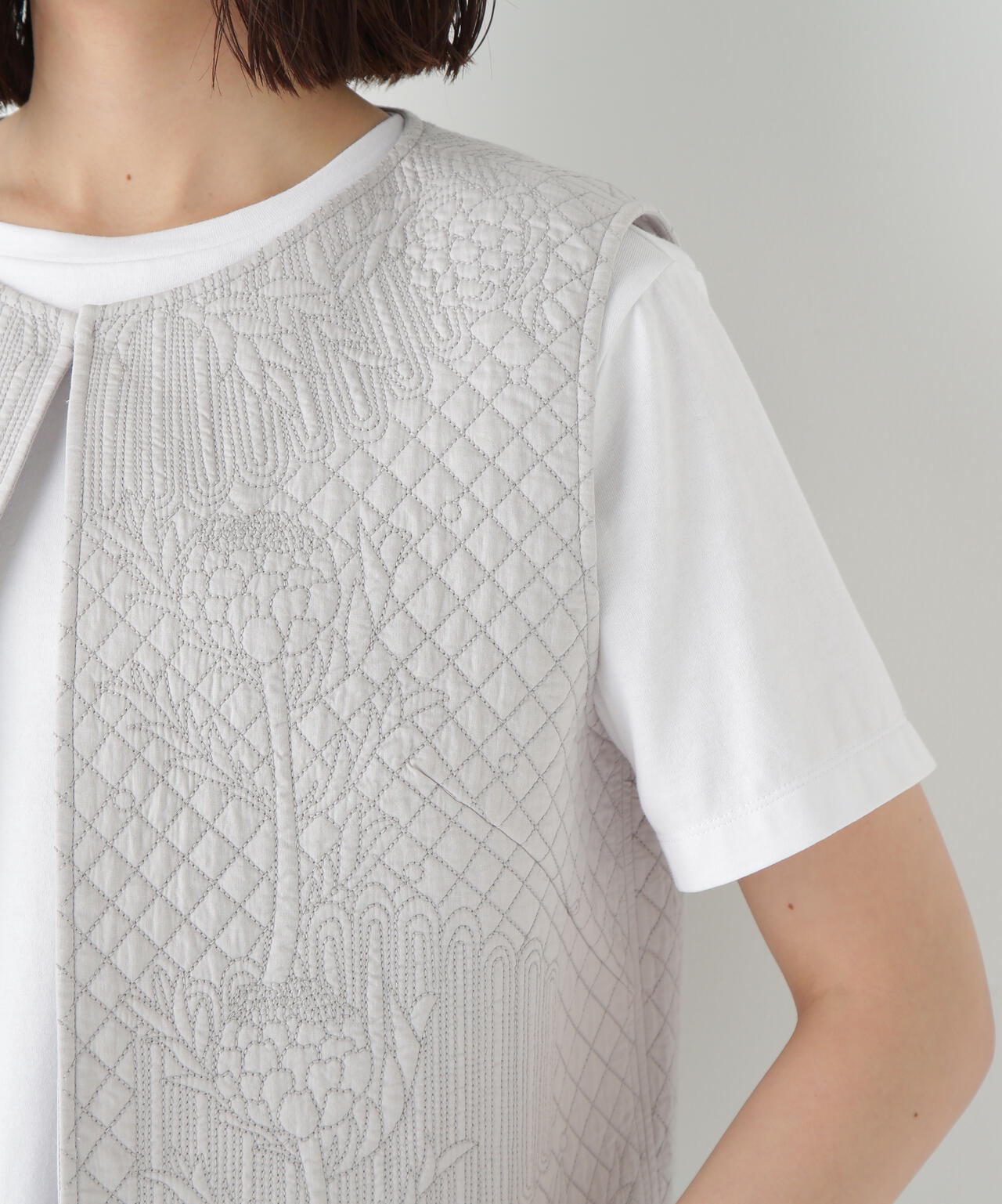 インドコットンボイルキルティングジレ