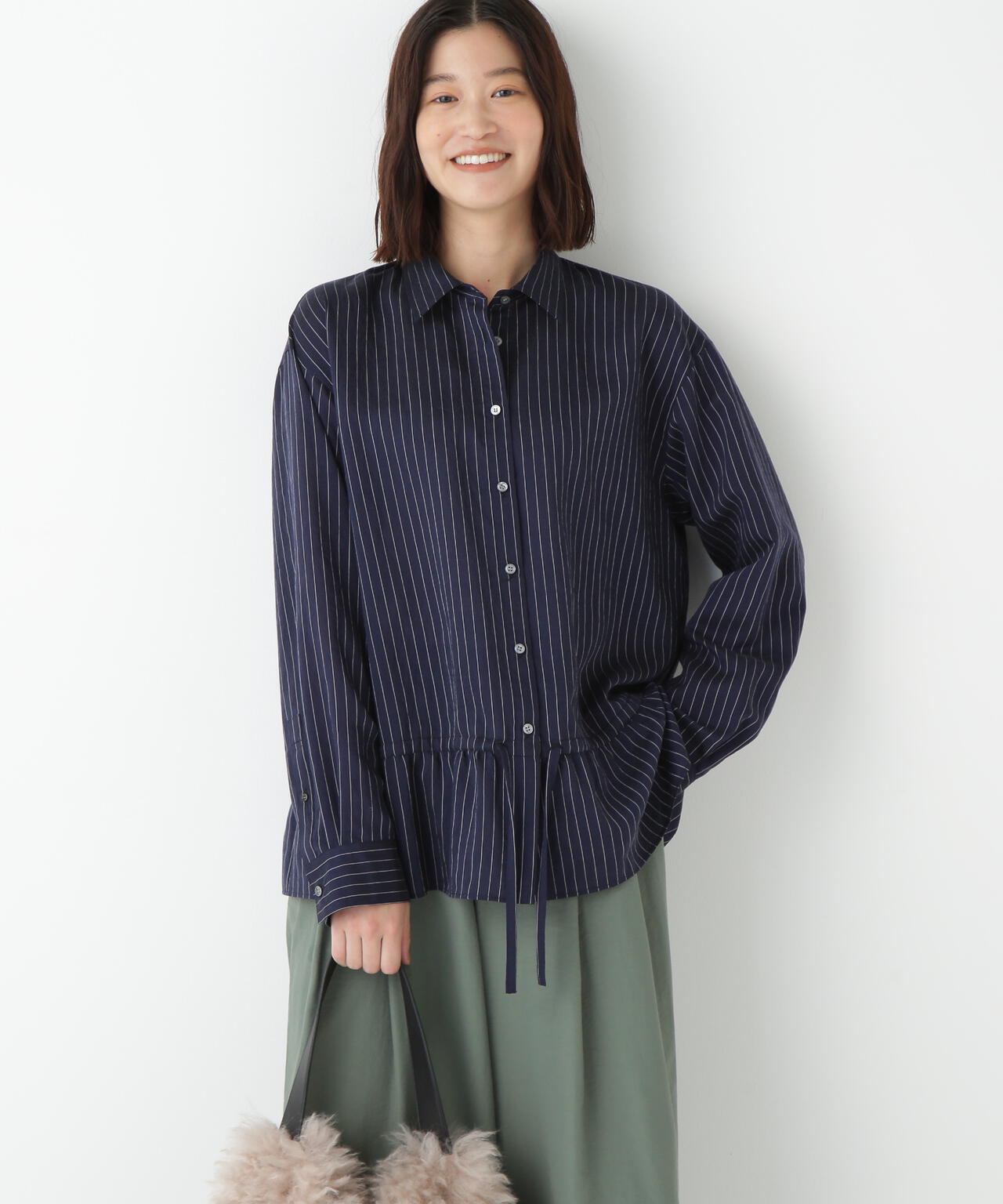シアストライプブラウス