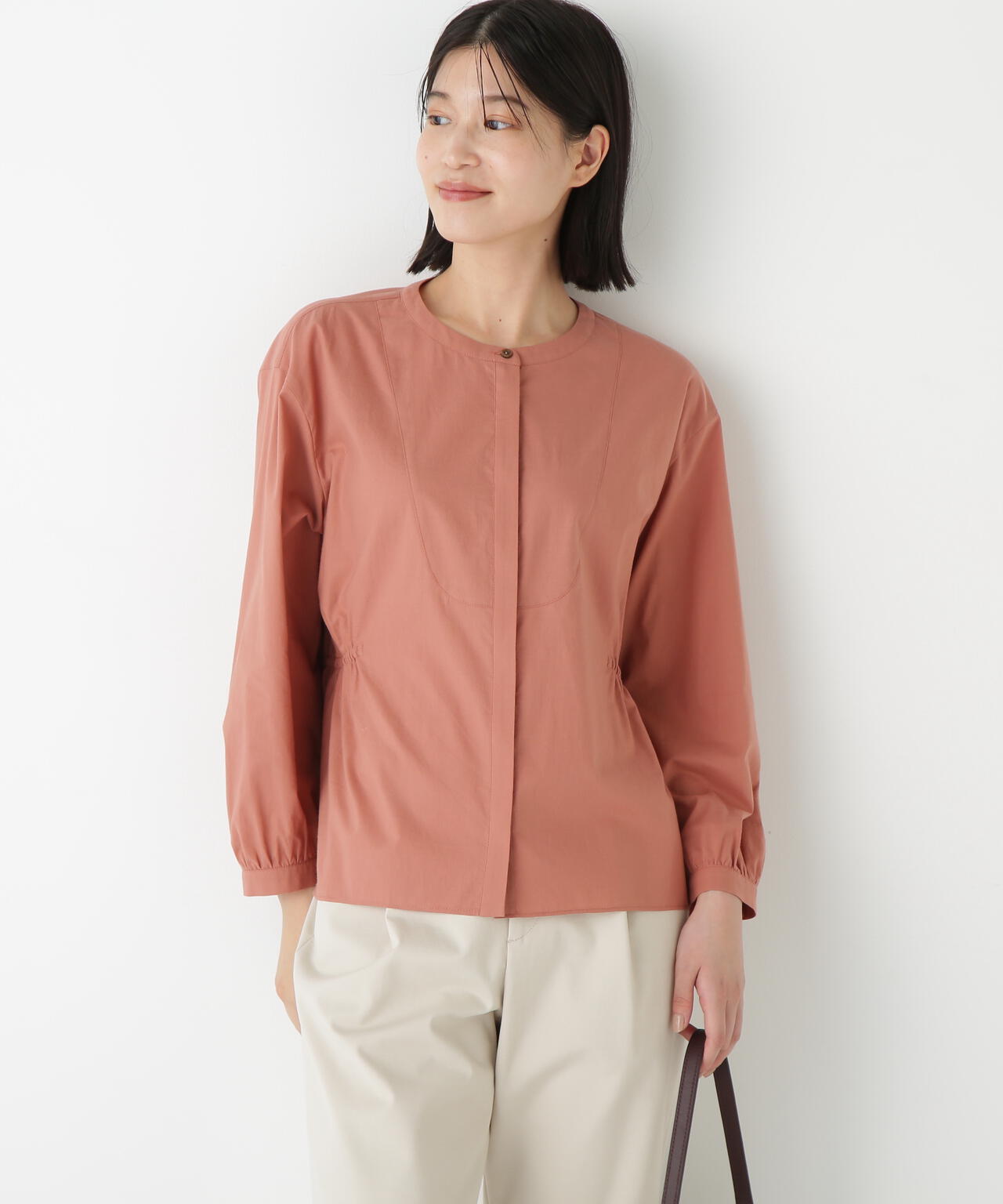 チューインローンブラウジングノーカラーシャツブラウス | human woman