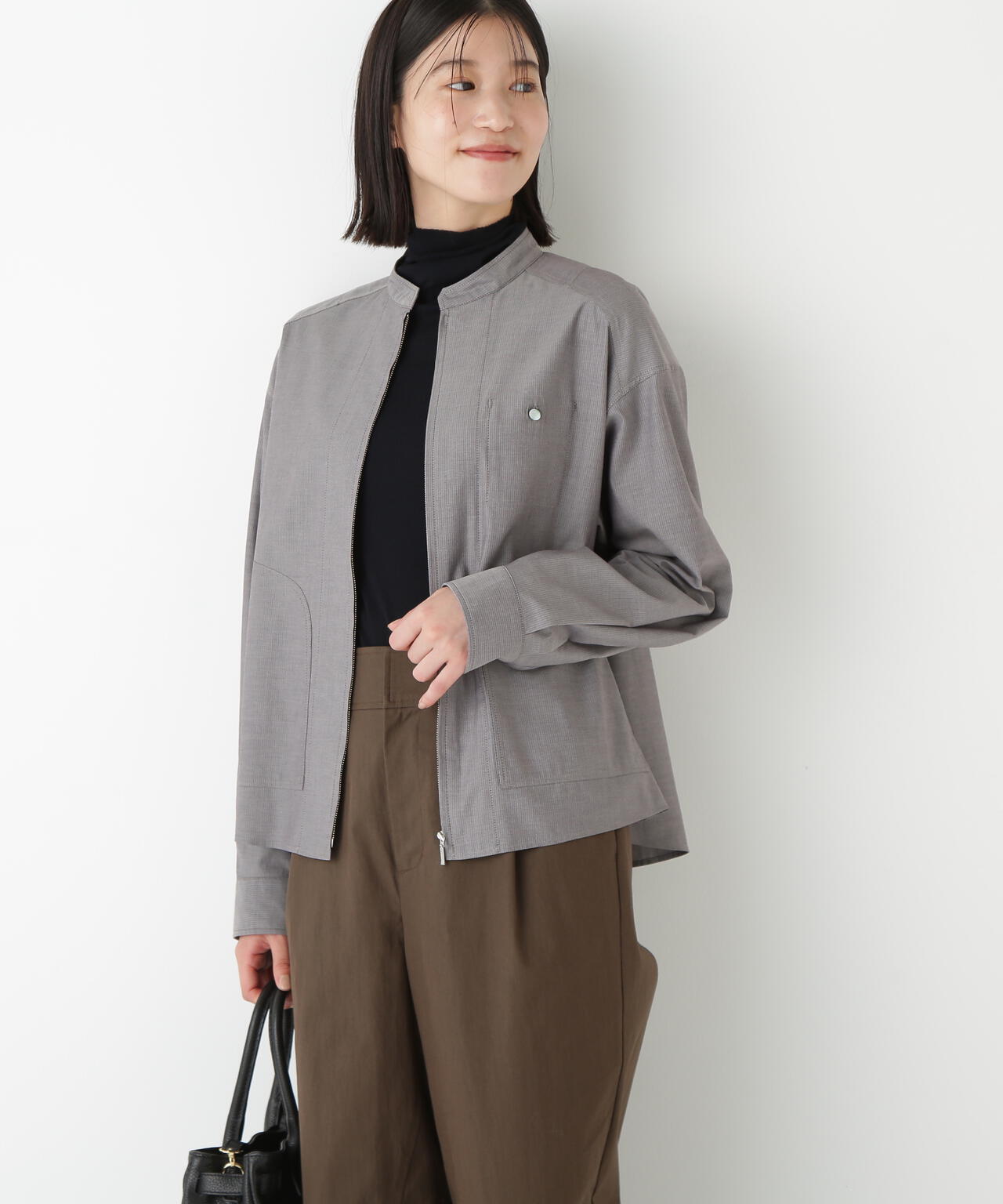 ツイルストライプジップシャツブルゾン