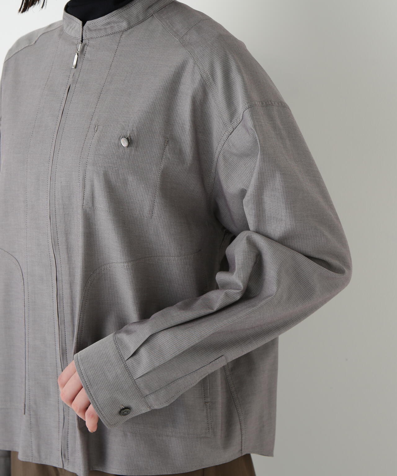 ツイルストライプジップシャツブルゾン