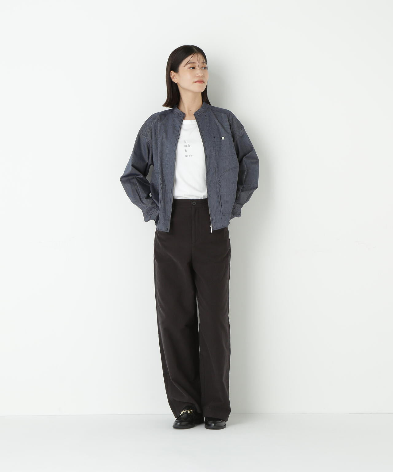 ツイルストライプジップシャツブルゾン