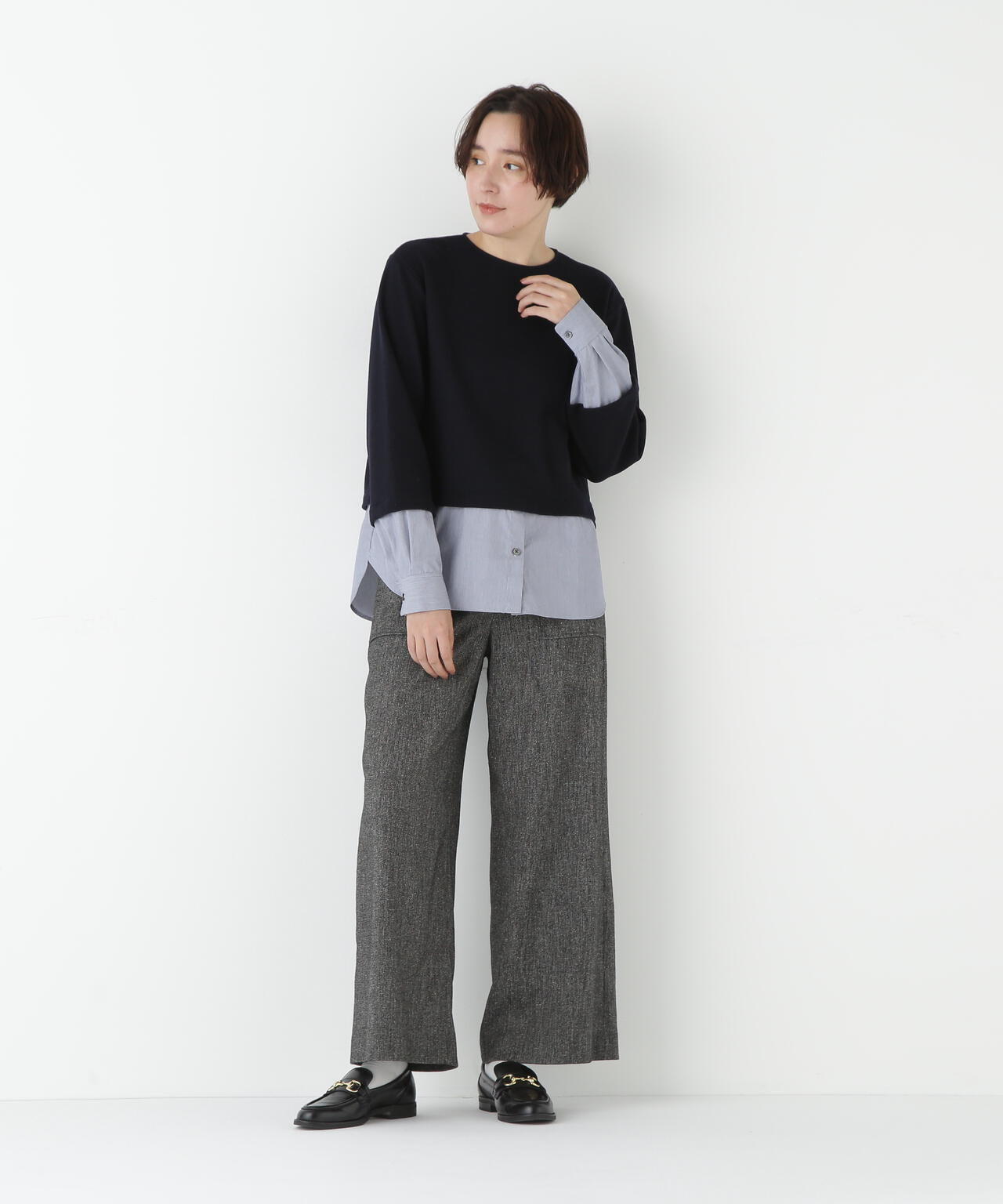 シルクネップツイルツィードベイカーセミワイドパンツ | human woman