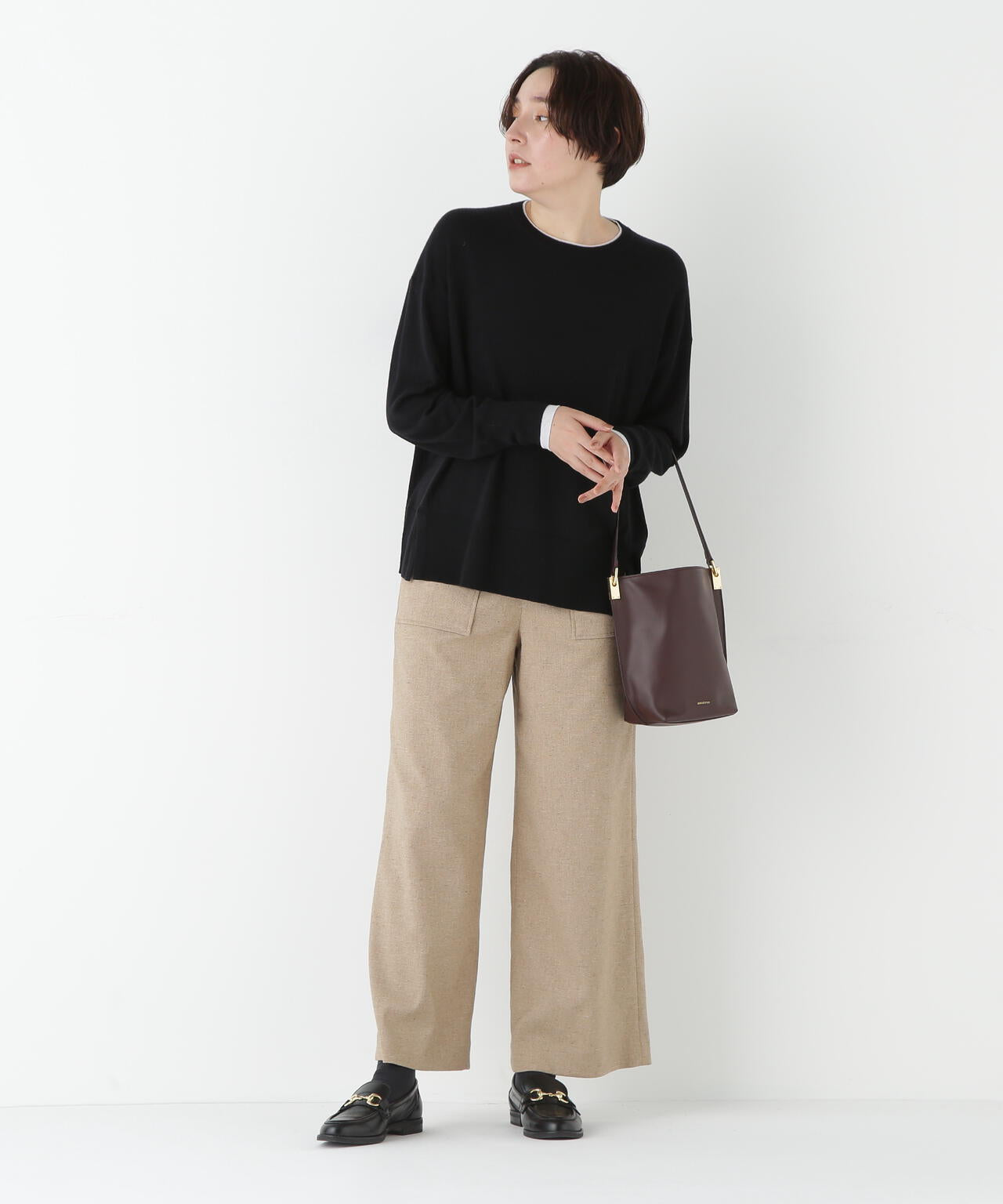 シルクネップツイルツィードベイカーセミワイドパンツ | human woman