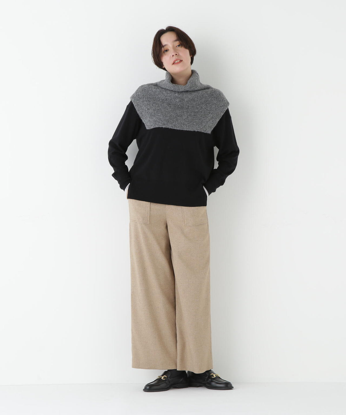 シルクネップツイルツィードベイカーセミワイドパンツ