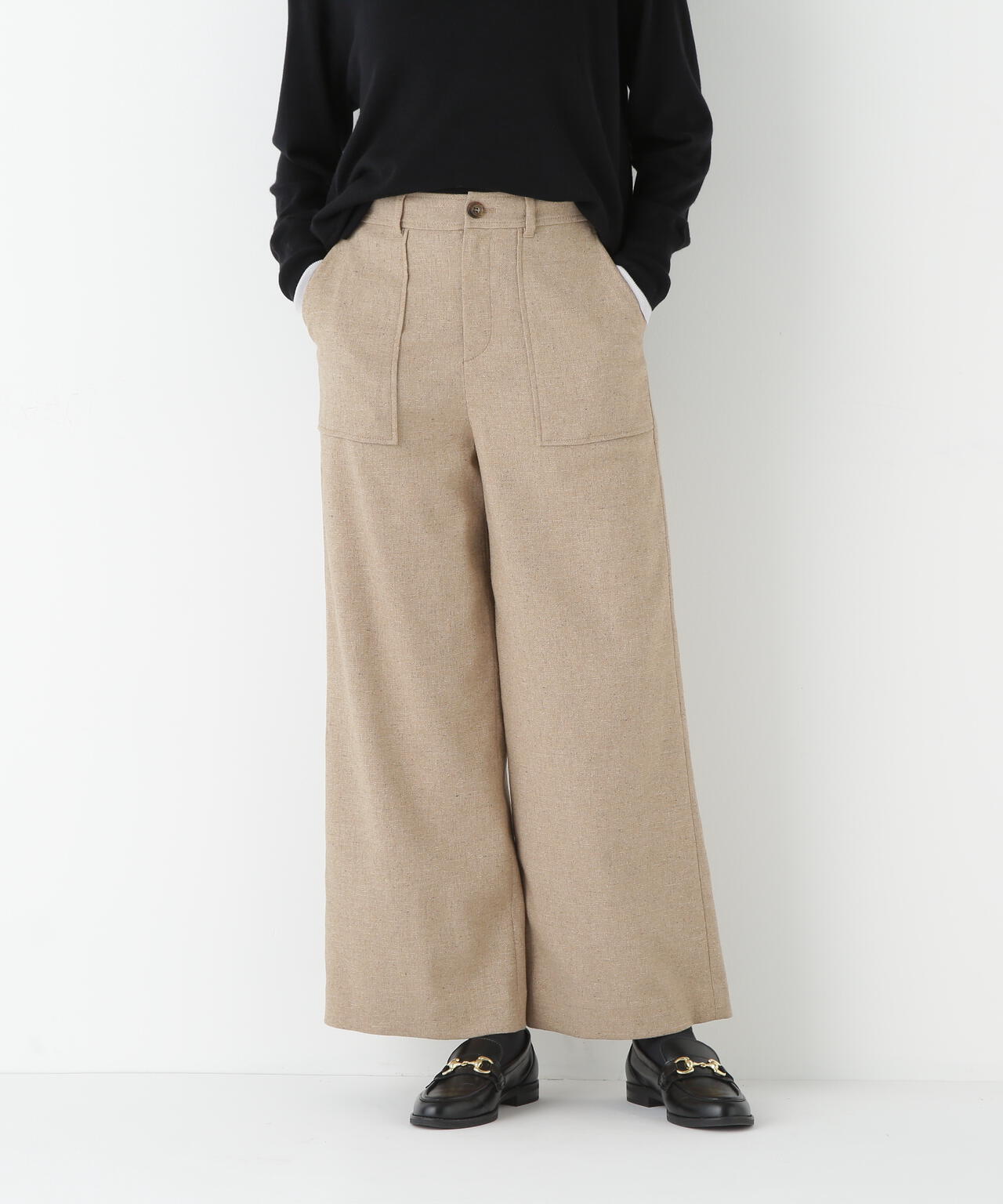 シルクネップツイルツィードベイカーセミワイドパンツ