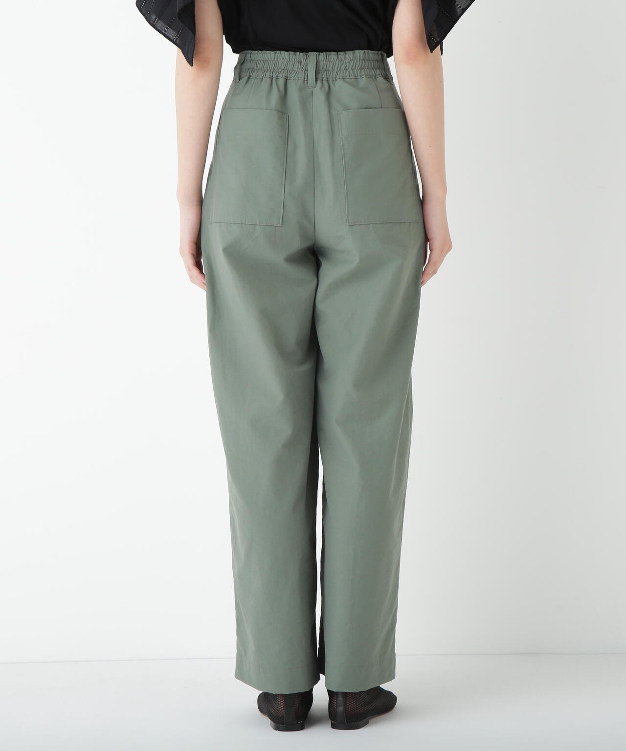 綿ナイロンタッサータックワイドパンツ