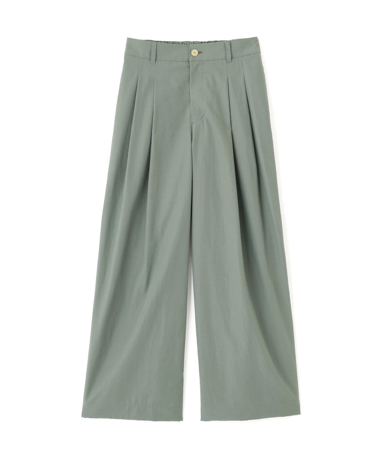 ヒューマンウーマン　ワイドパンツ　麻混紡　光沢優しいうぐいす色　新品　タグ付き 綿ナイロンタッサータックワイドパンツ | human woman