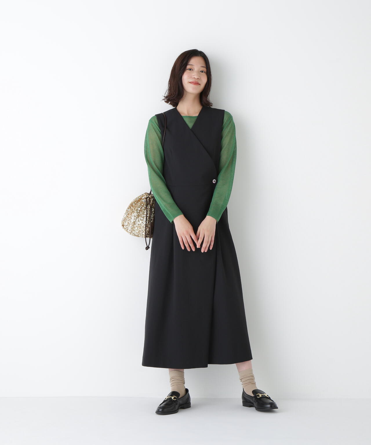 Ｔ／ＴＡツイルラップ風ノースリーブワンピース