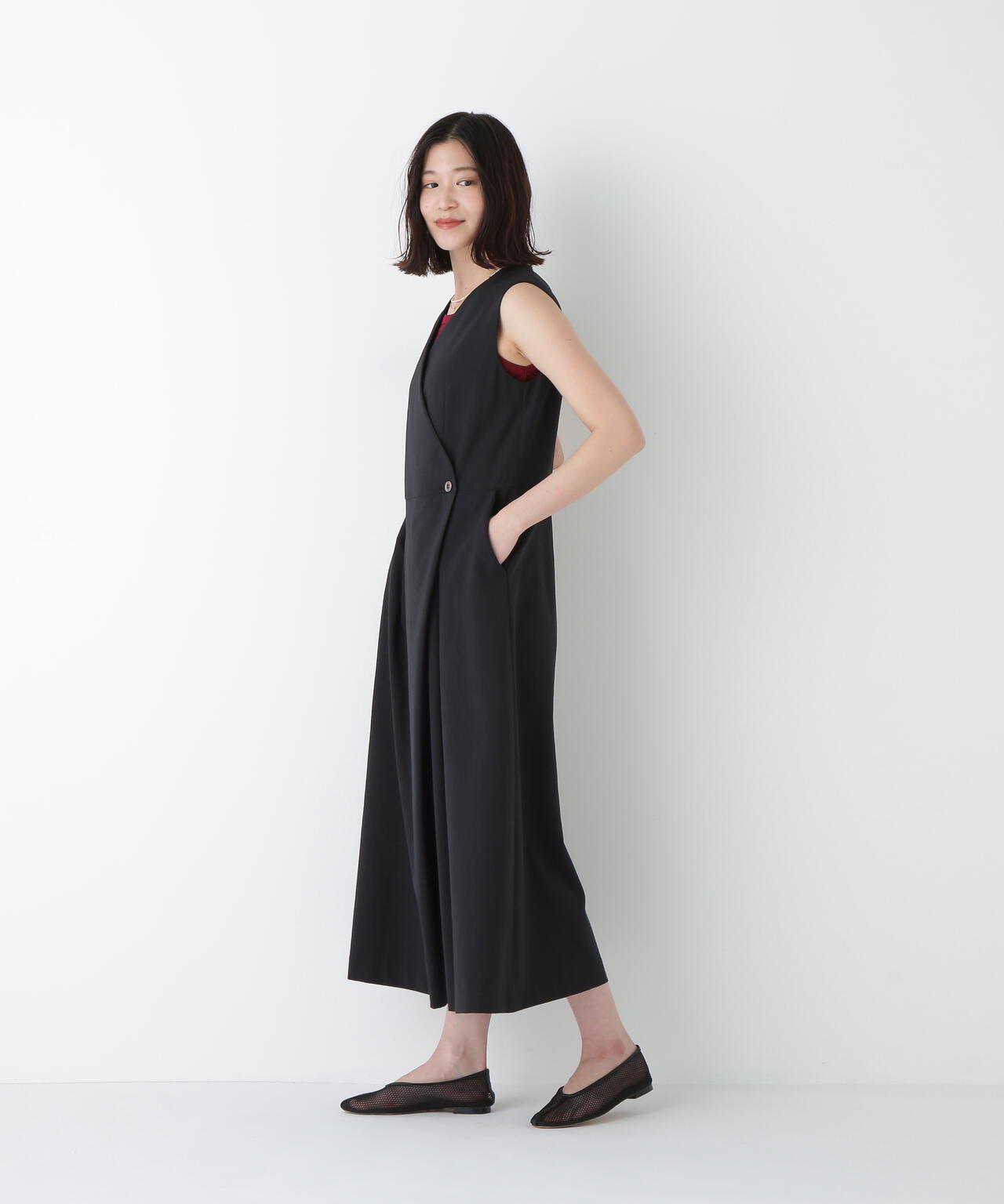 Ｔ／ＴＡツイルラップ風ノースリーブワンピース