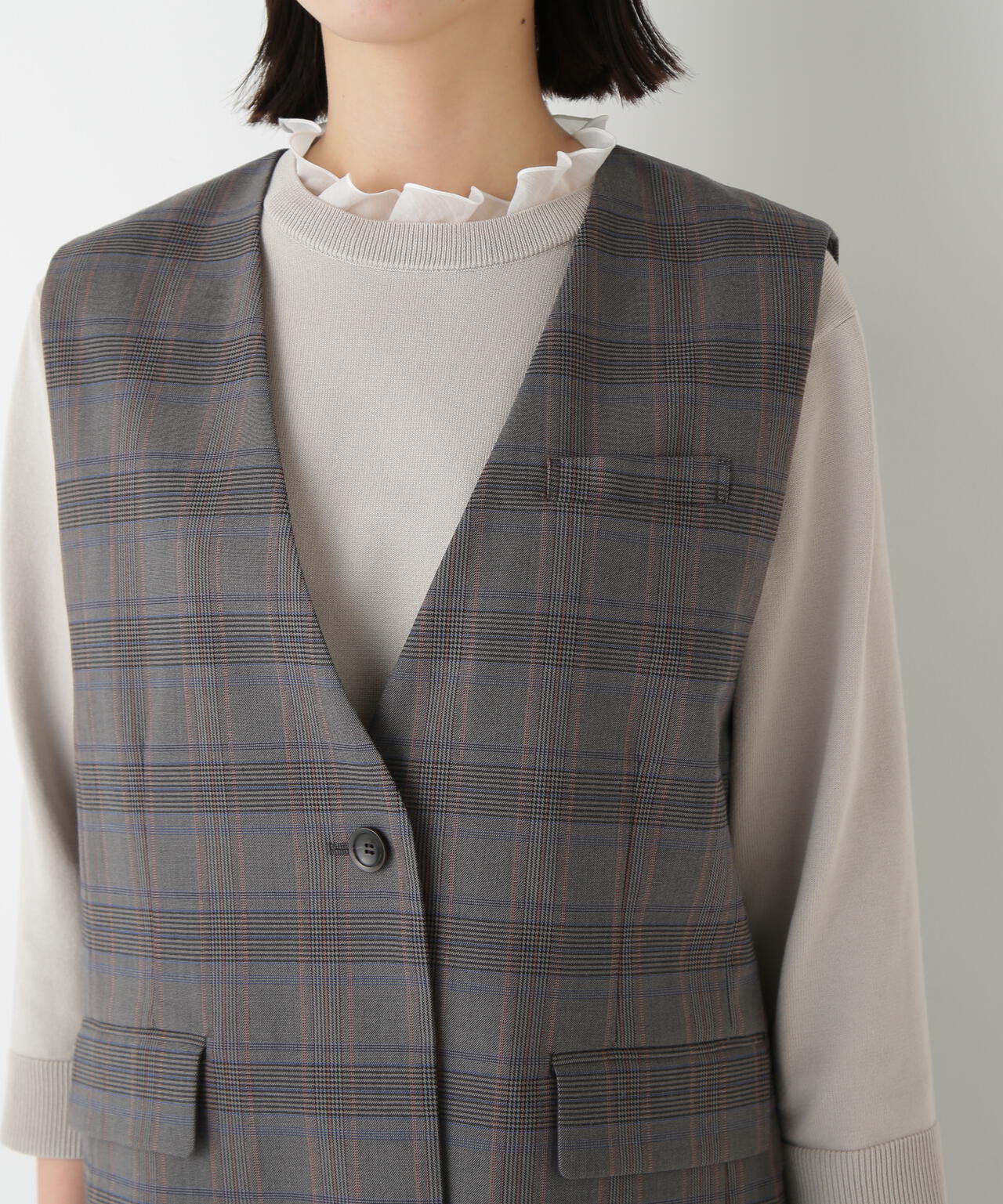 強撚シャークスキンノーカラージレ