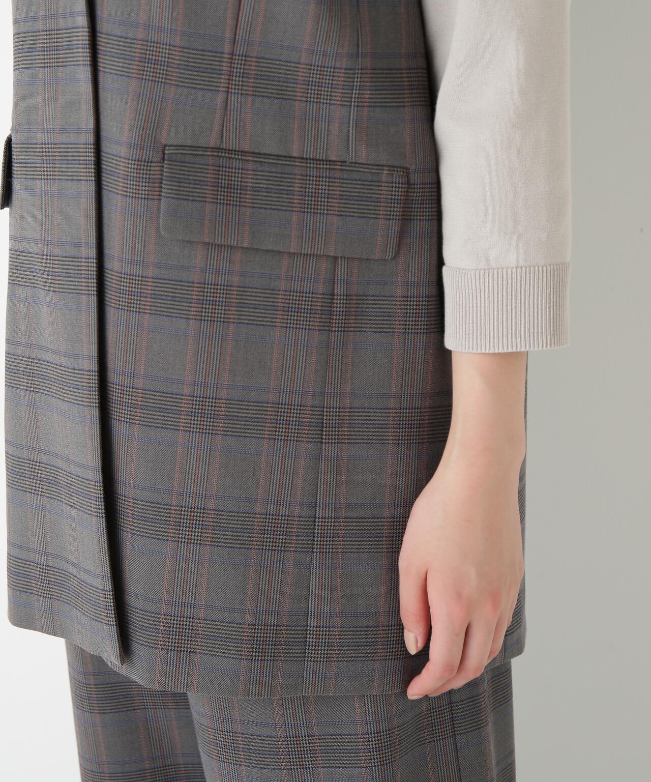 強撚シャークスキンノーカラージレ