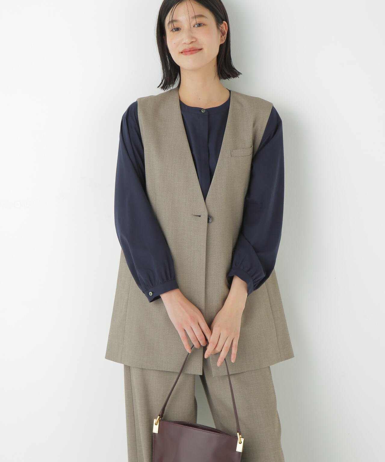 強撚シャークスキンノーカラージレ