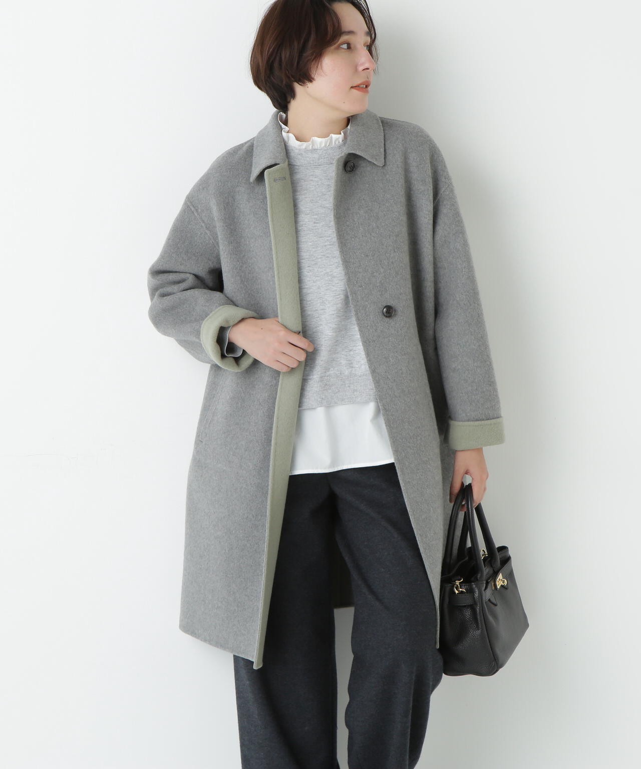 美品✨ミューニック　4.9万　スーパー100 ダブル　リバーコート　S 黒 リバーシブルステンカラーリバーコート | human woman