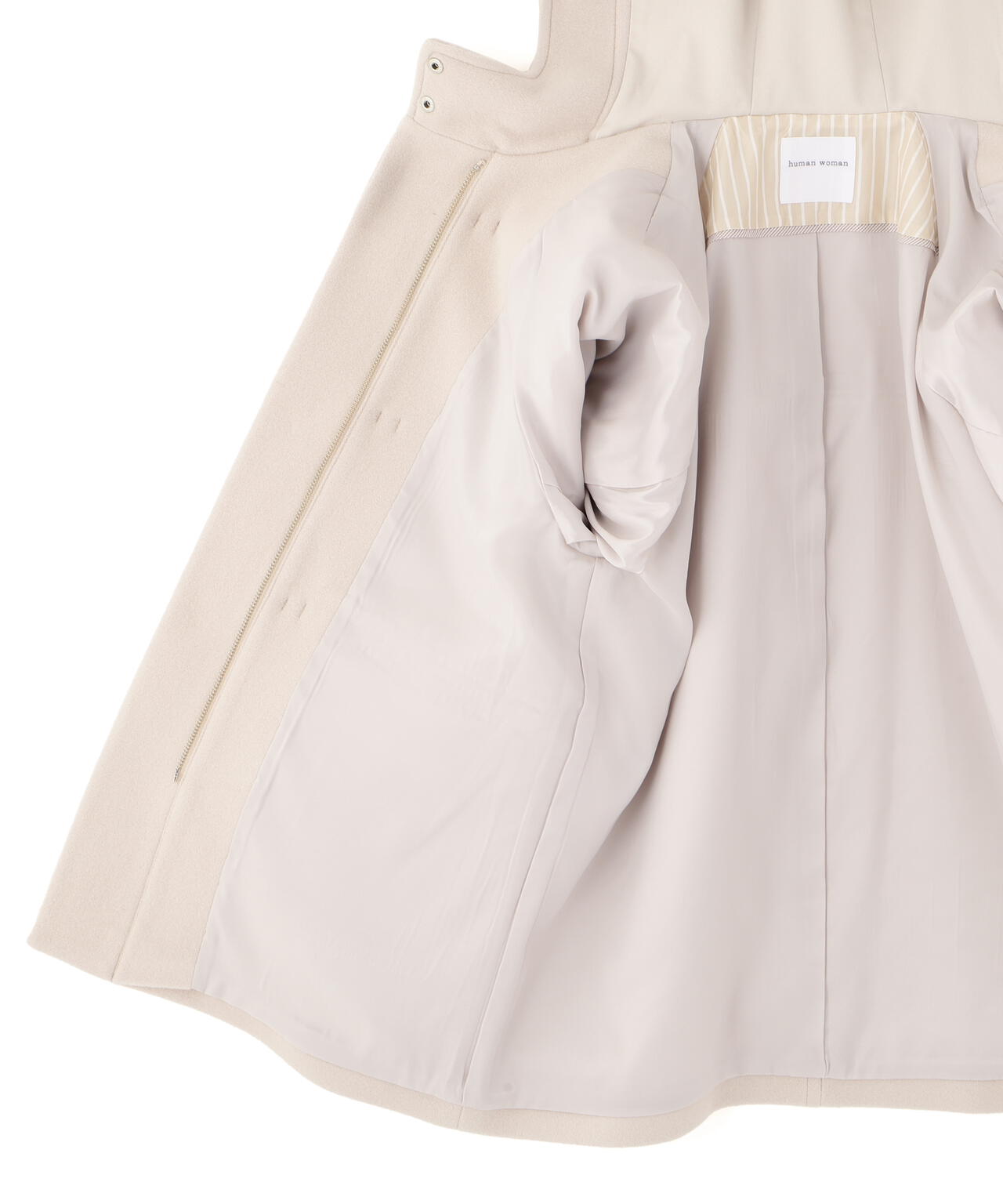 週末価格　human woman ツイード ダッフルコート　白 セール】 ◇ウールツイードダッフルコート （アウター）｜human