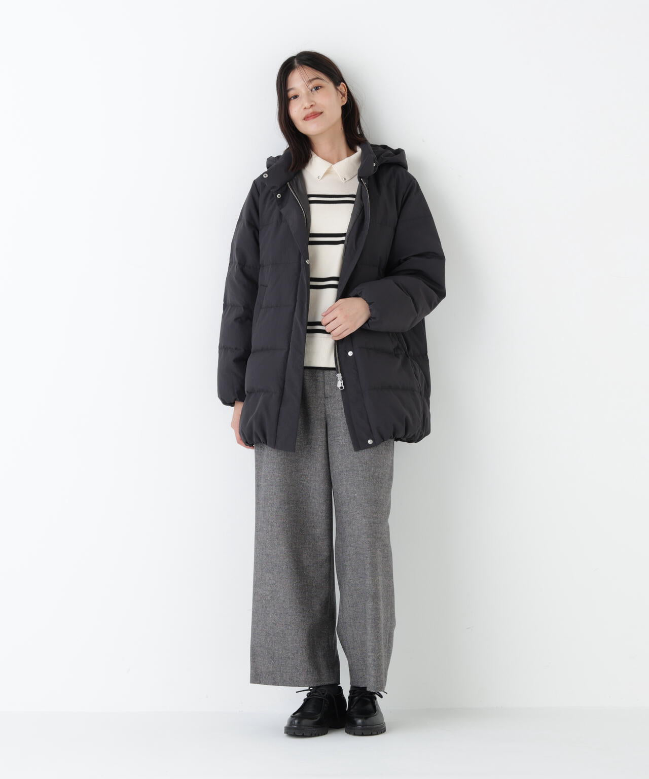 フーディースタンドカラー2wayダウンコート | human woman