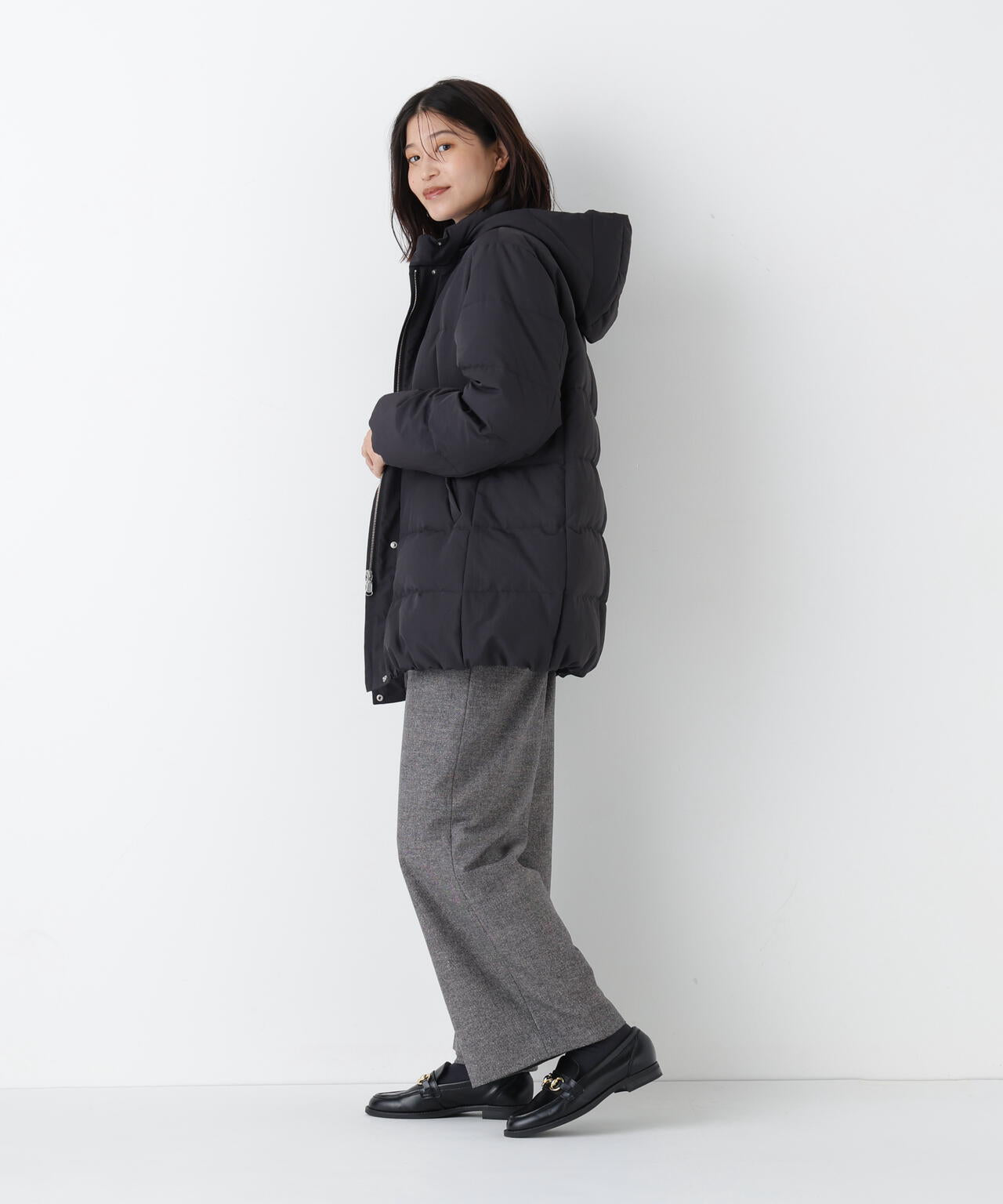 【新品】HUMAN WOMAN ウールコート　ダウンライナー付　フード取り外し可 ≪フード取り外し可能≫フーディースタンドカラー2wayダウンコート