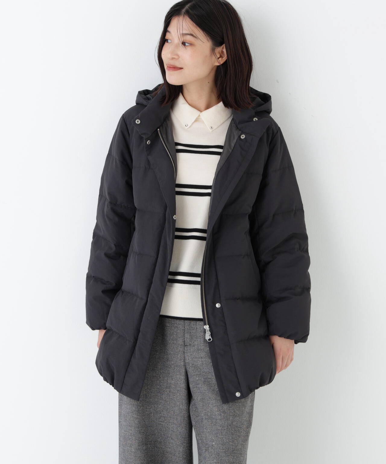 HUMAN WOMAN コートダウン取り外し可能 ≪フード取り外し可能≫フーディースタンドカラー2wayダウンコート