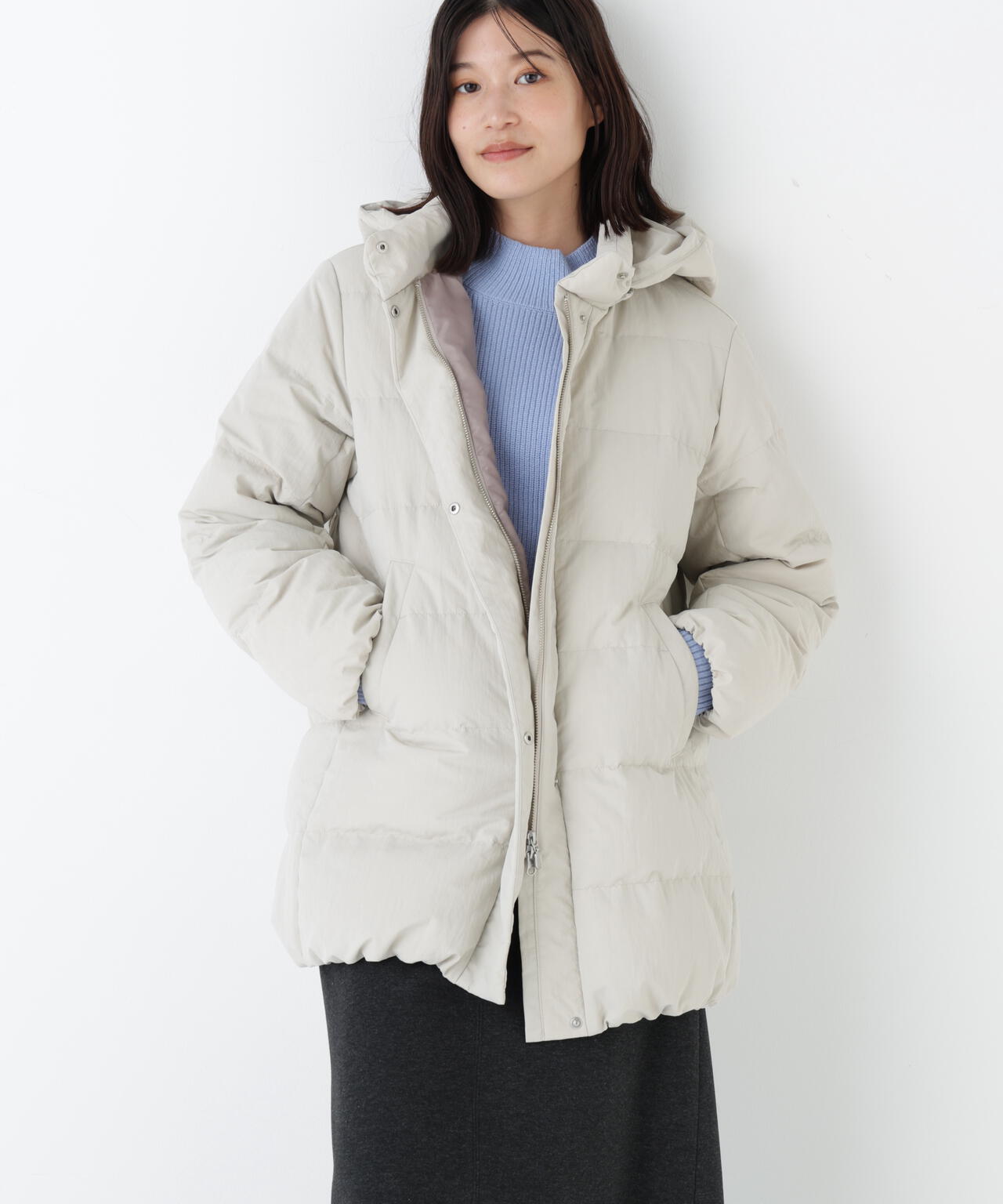 HUMAN WOMAN コートダウン取り外し可能 ≪フード取り外し可能≫フーディースタンドカラー2wayダウンコート