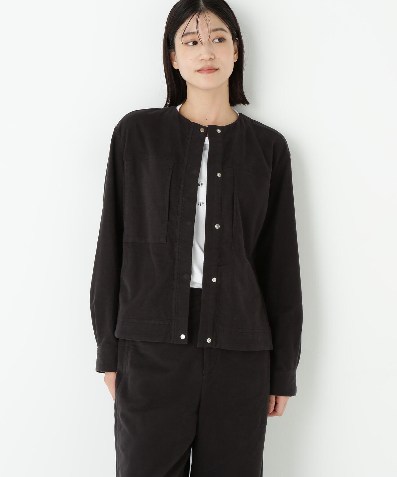 ストレッチエアリードットコードノーカラーブルゾン