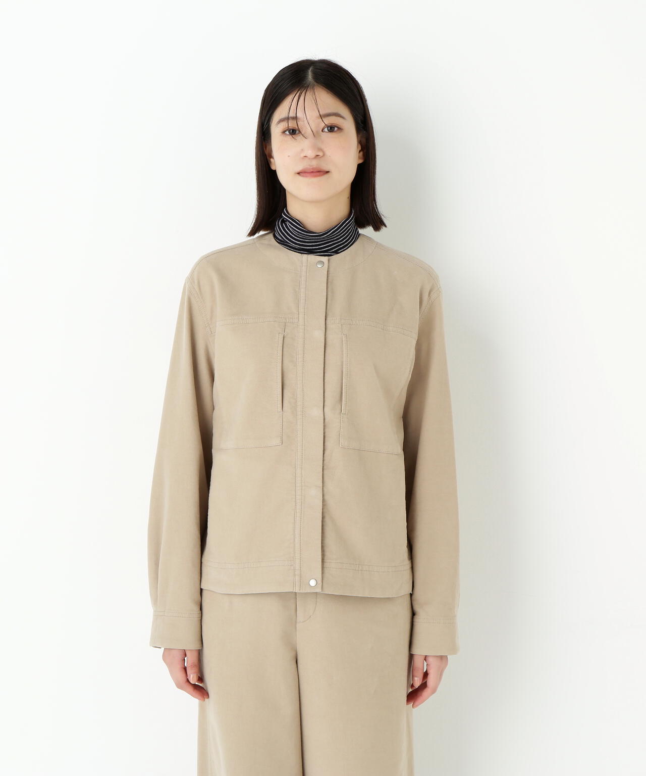 ストレッチエアリードットコードノーカラーブルゾン