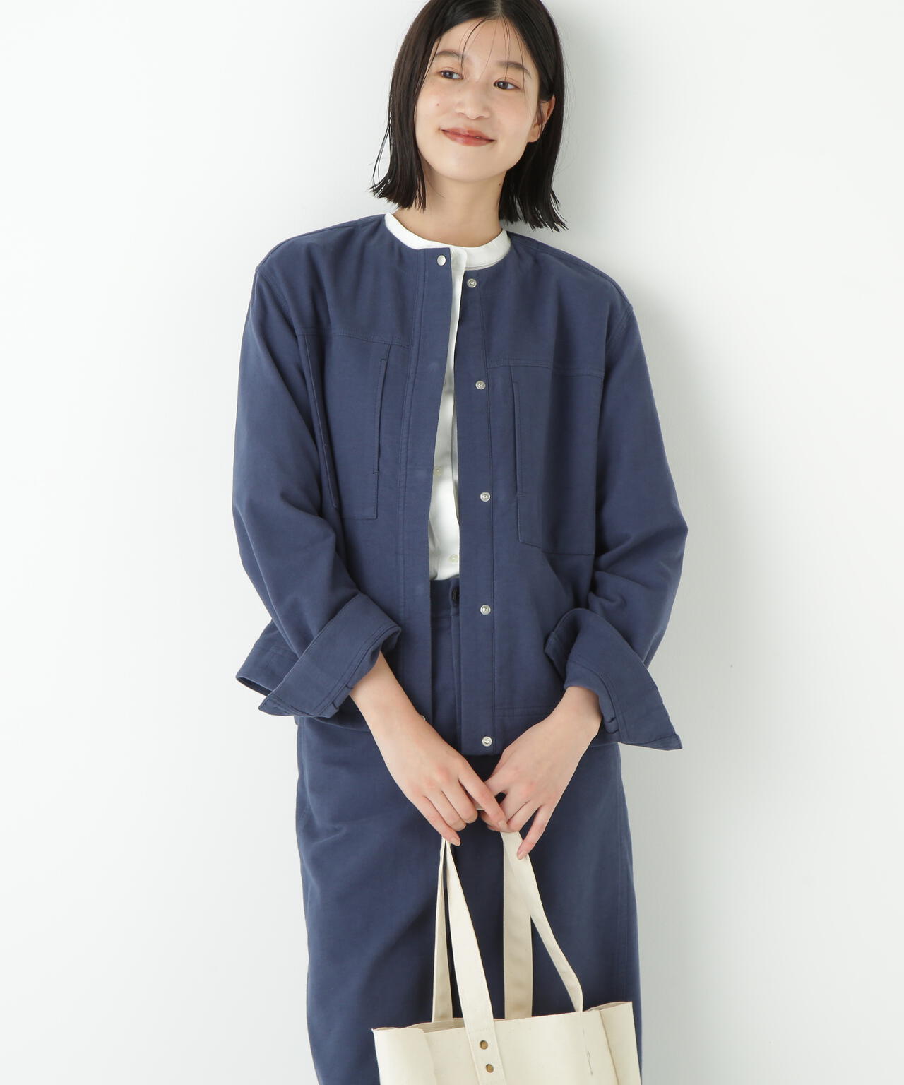 ストレッチエアリードットコードノーカラーブルゾン