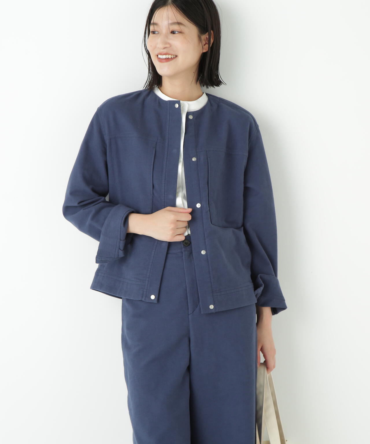 ストレッチエアリードットコードノーカラーブルゾン