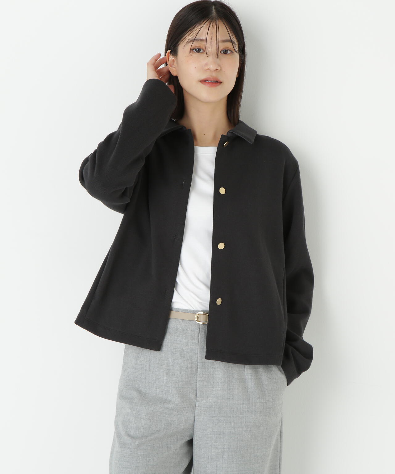 リブダンボールニットステンカラーカーディガン | human woman