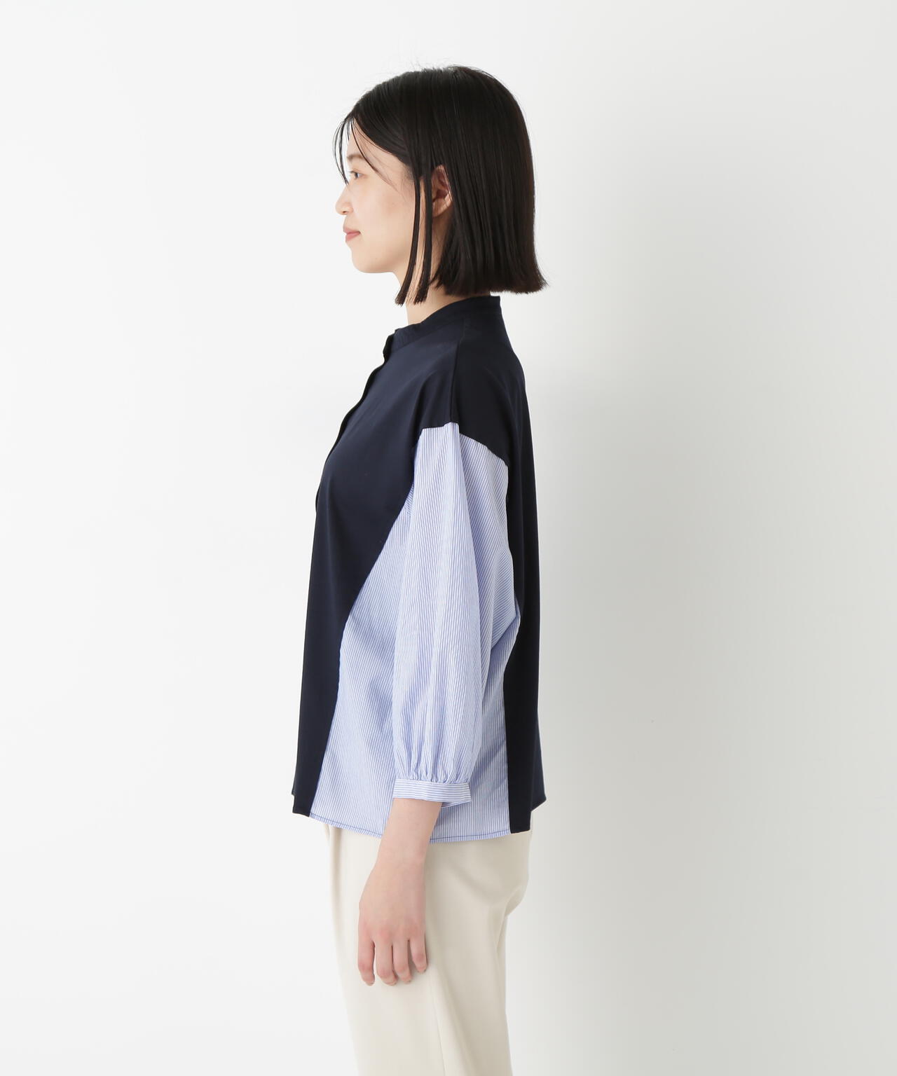 セルロースレーヨンスムースドッキング7分袖ブラウス | human