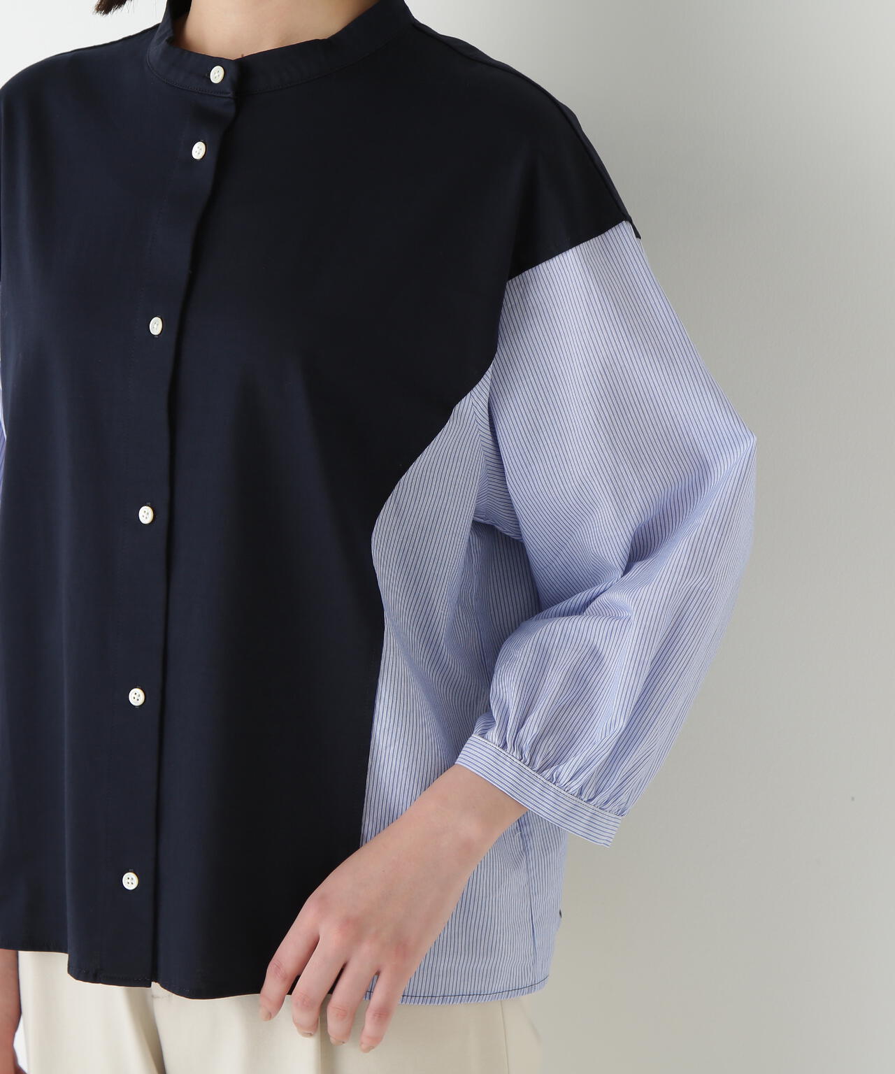セルロースレーヨンスムースドッキング７分袖ブラウス