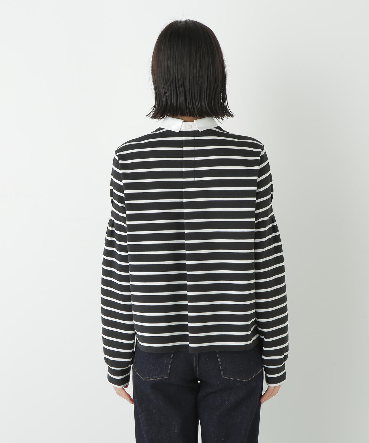 ストレッチポンチシャツカラードッキングプルオーバー