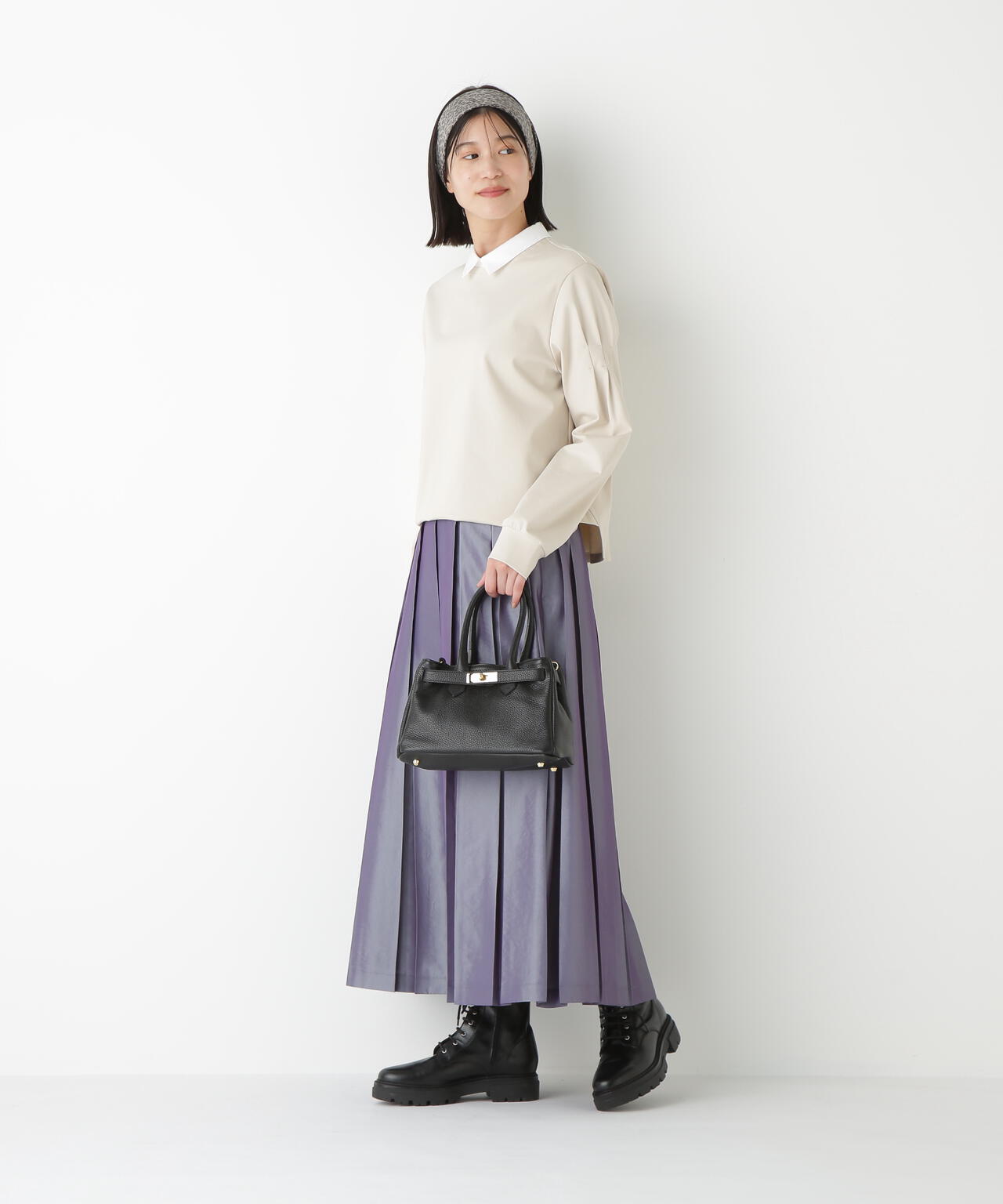 ストレッチポンチシャツカラードッキングプルオーバー