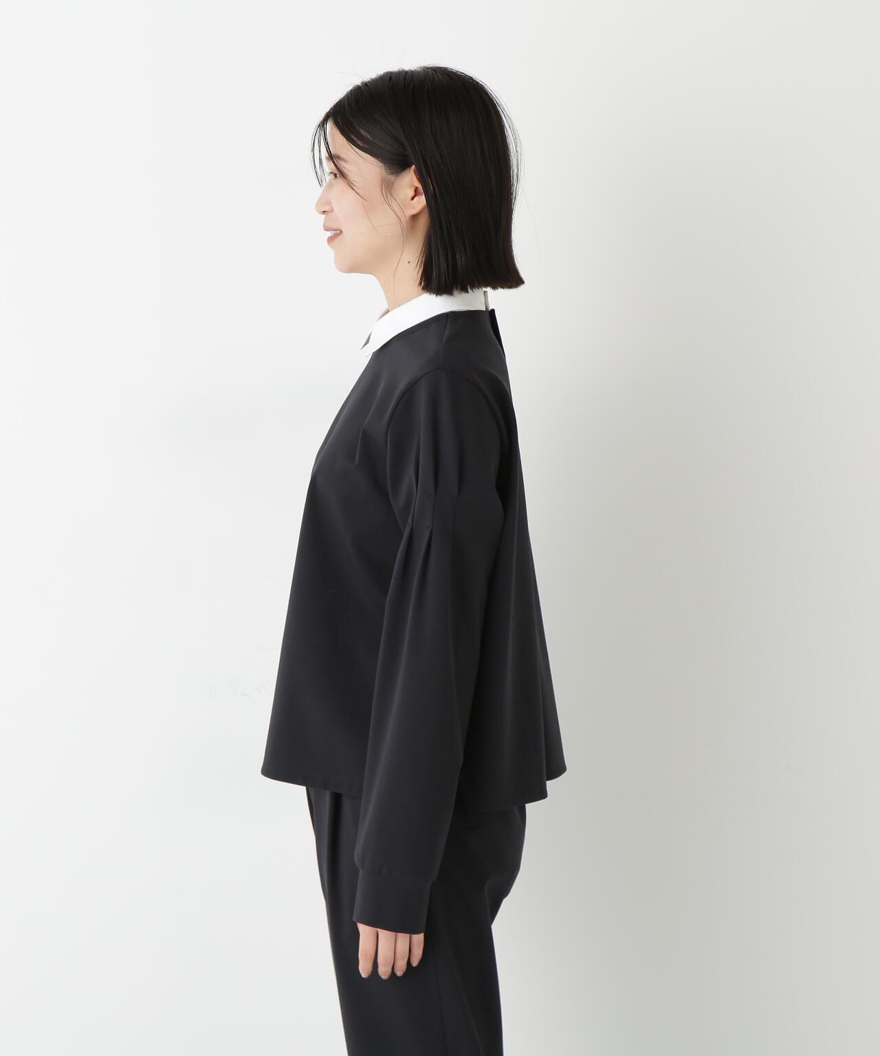 ストレッチポンチシャツカラードッキングプルオーバー