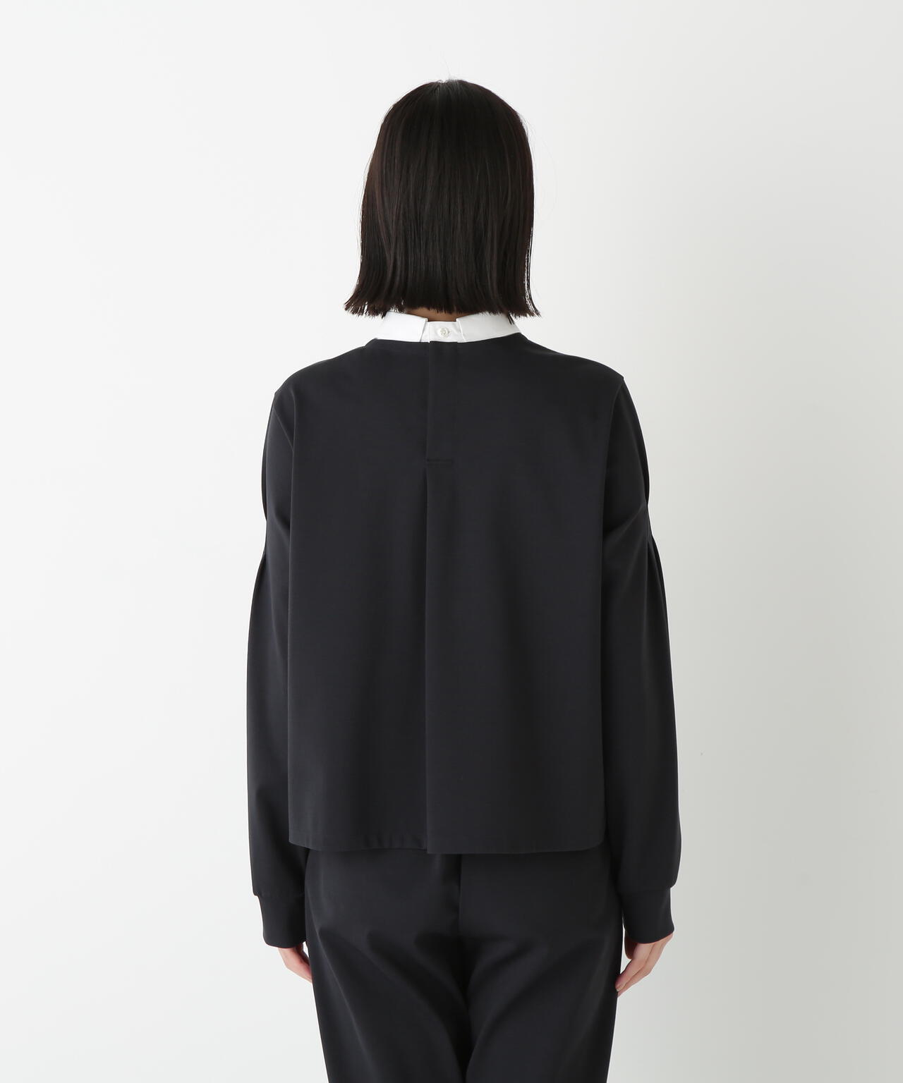 ストレッチポンチシャツカラードッキングプルオーバー