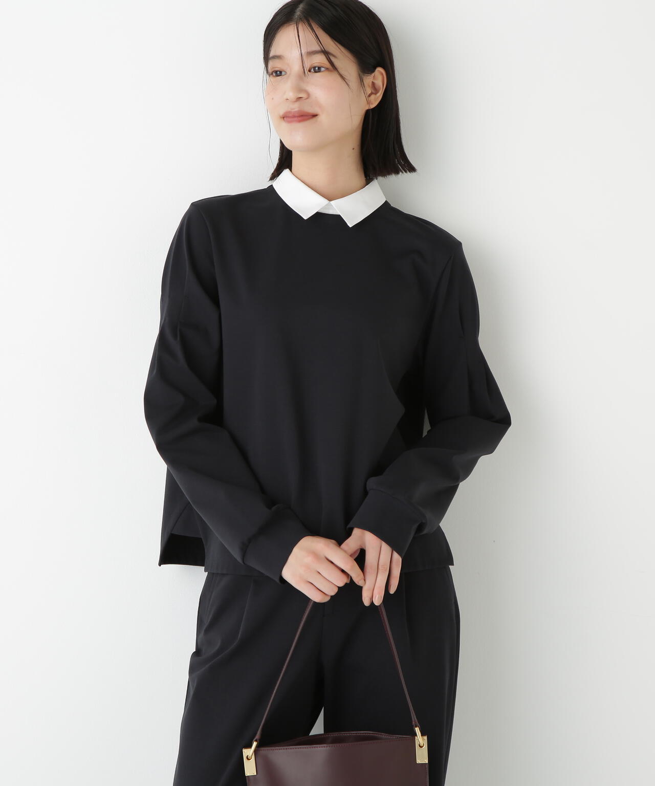 ストレッチポンチシャツカラードッキングプルオーバー