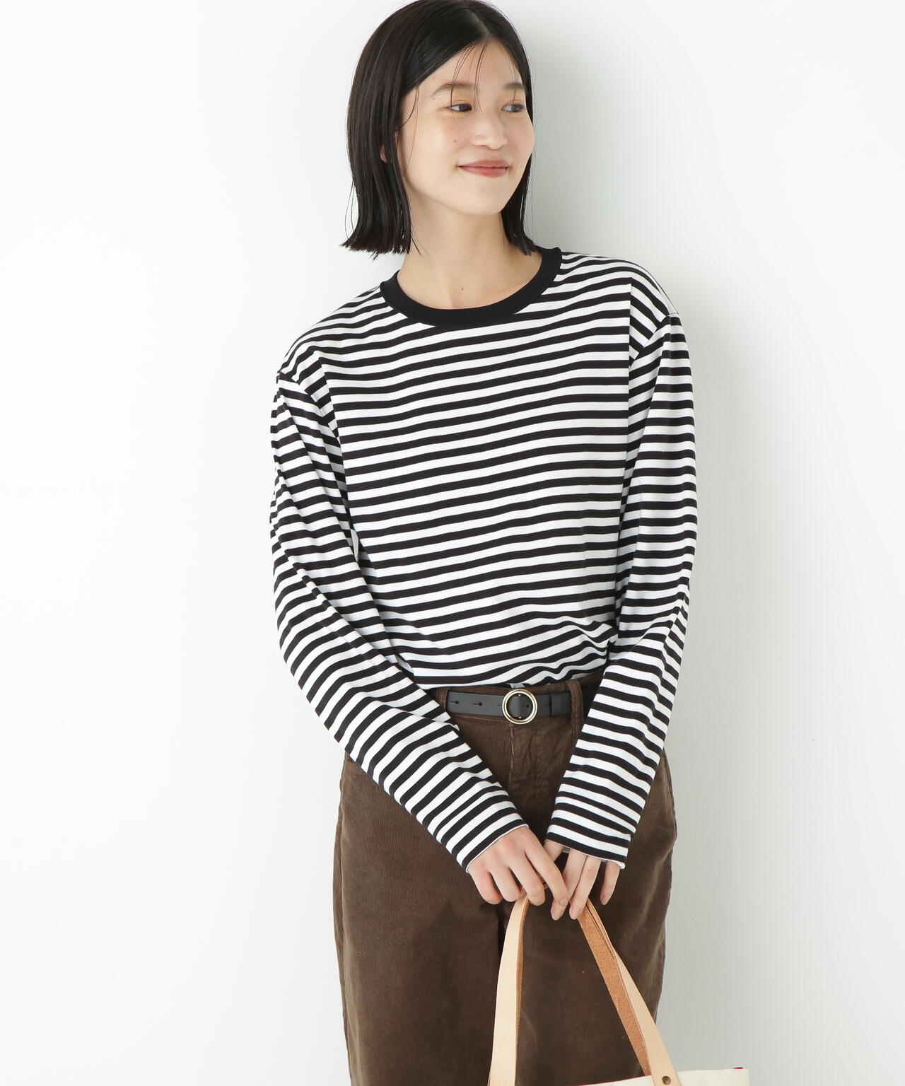 ◆オーガニック丸胴ボーダータートルカットソー ◇オーガニック丸胴ボーダータートルカットソー （カットソー）｜human