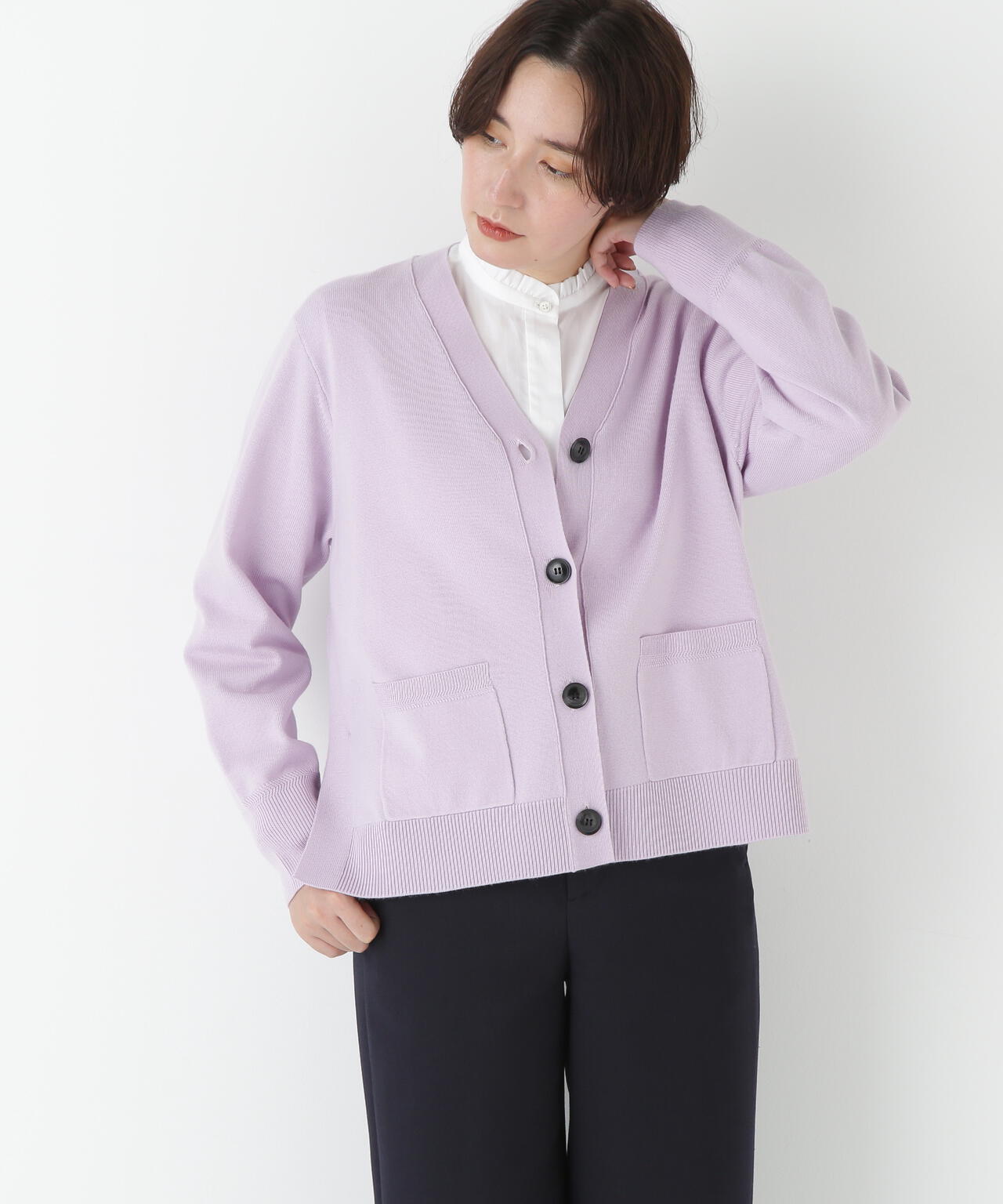 ハイゲージプレーティングVネックカーディガン | human woman