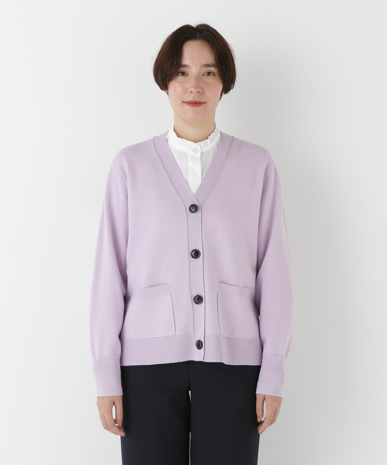 ハイゲージプレーティングVネックカーディガン | human woman