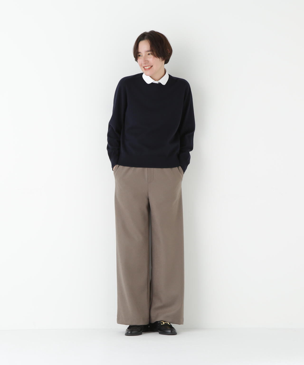 ウールコットンシャツカラーニット | human woman（ヒューマンウーマン