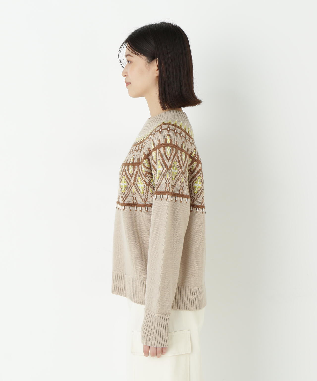 ウールアクリル求心ジャカードプルオーバー