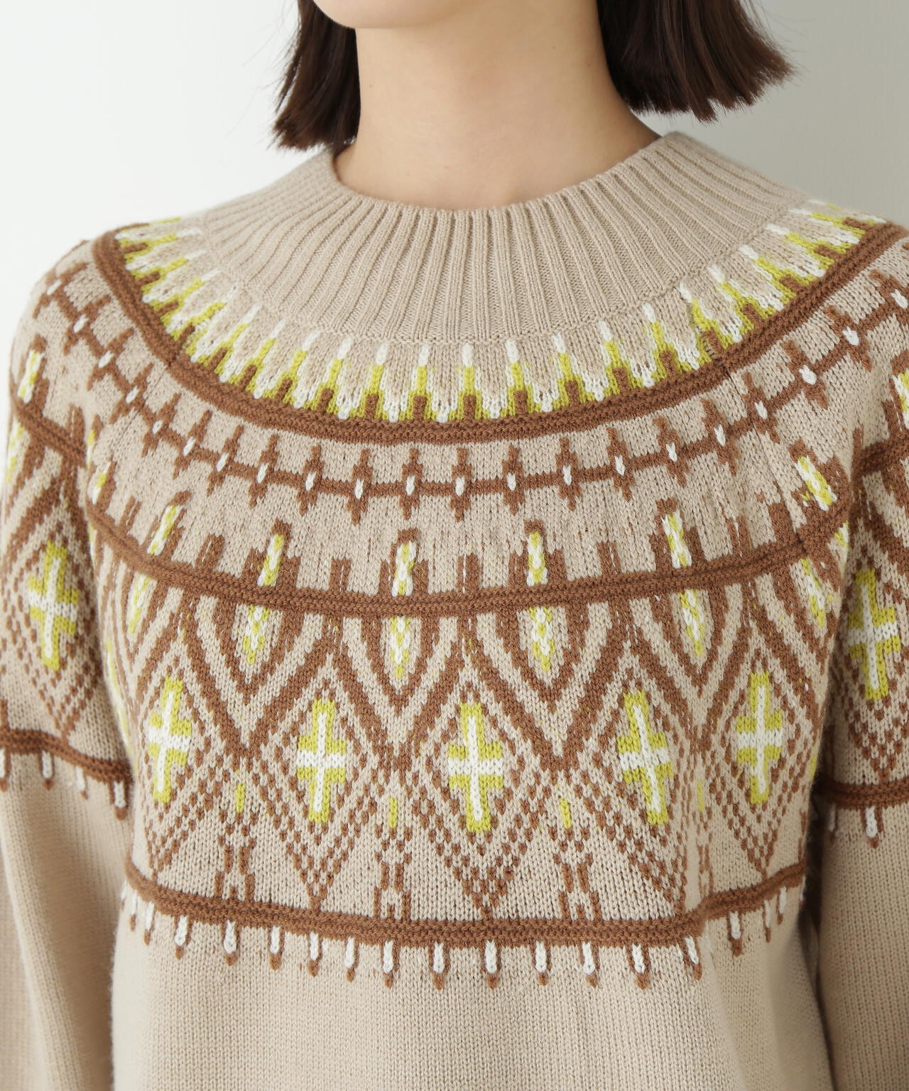 ウールアクリル求心ジャカードプルオーバー