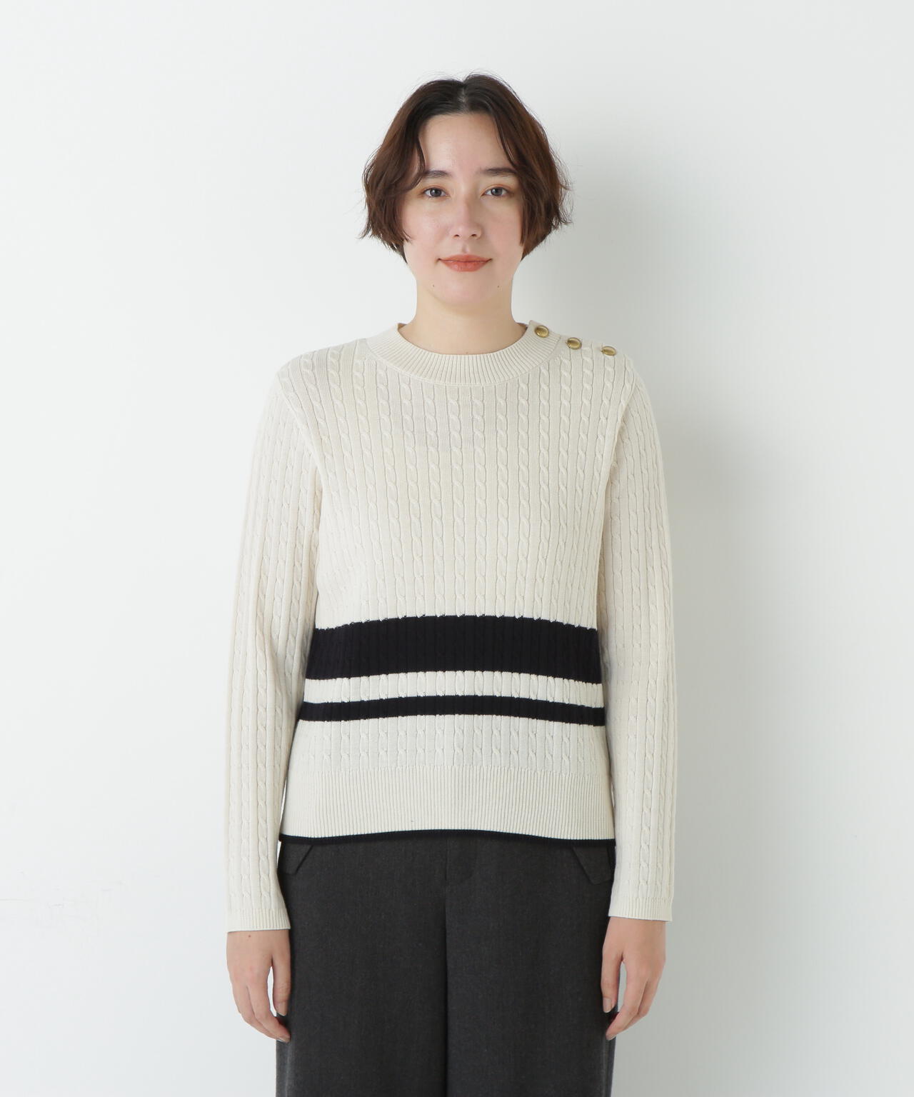 ミニケーブル釦プルオーバー