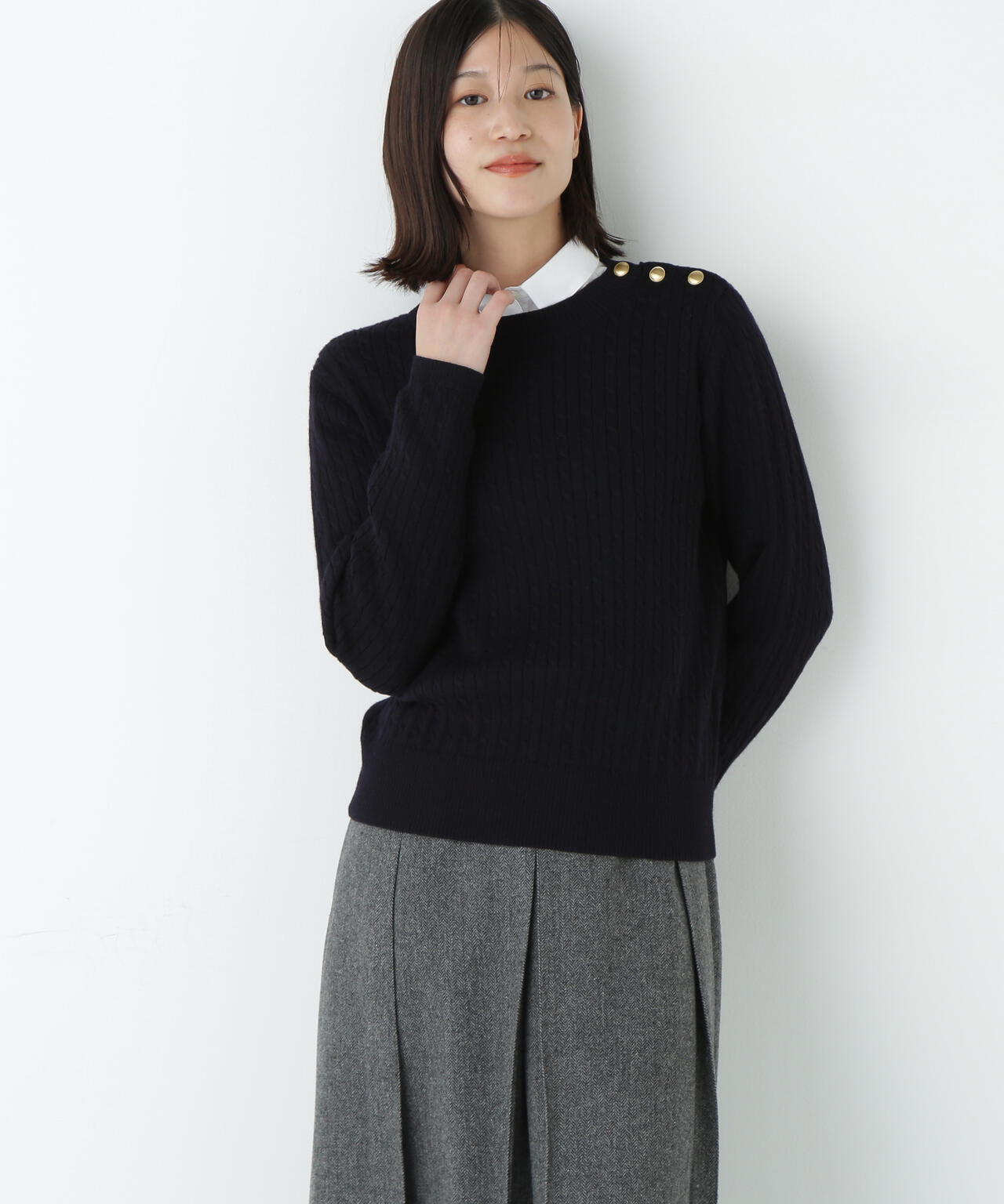 ミニケーブル釦プルオーバー