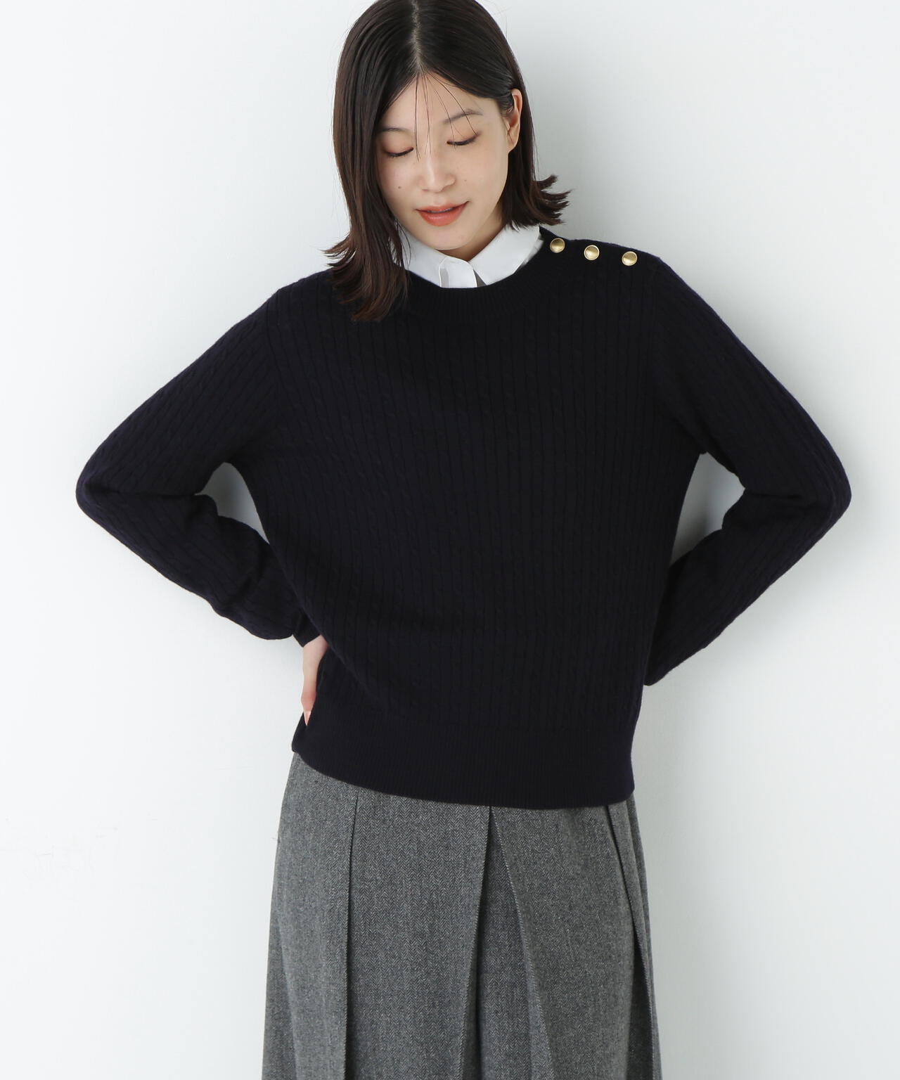 ミニケーブル釦プルオーバー