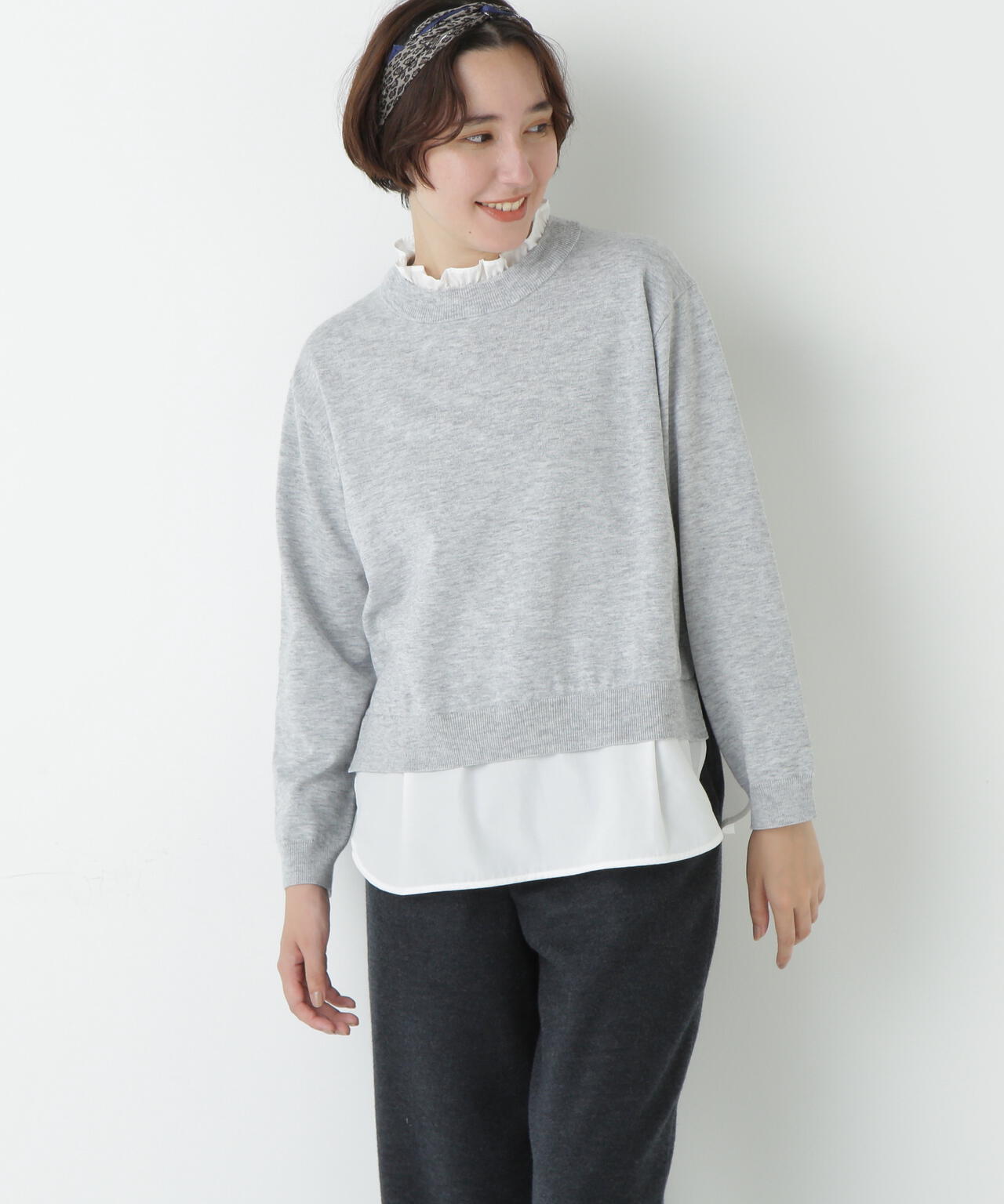 シャツ地ドッキングプルオーバー
